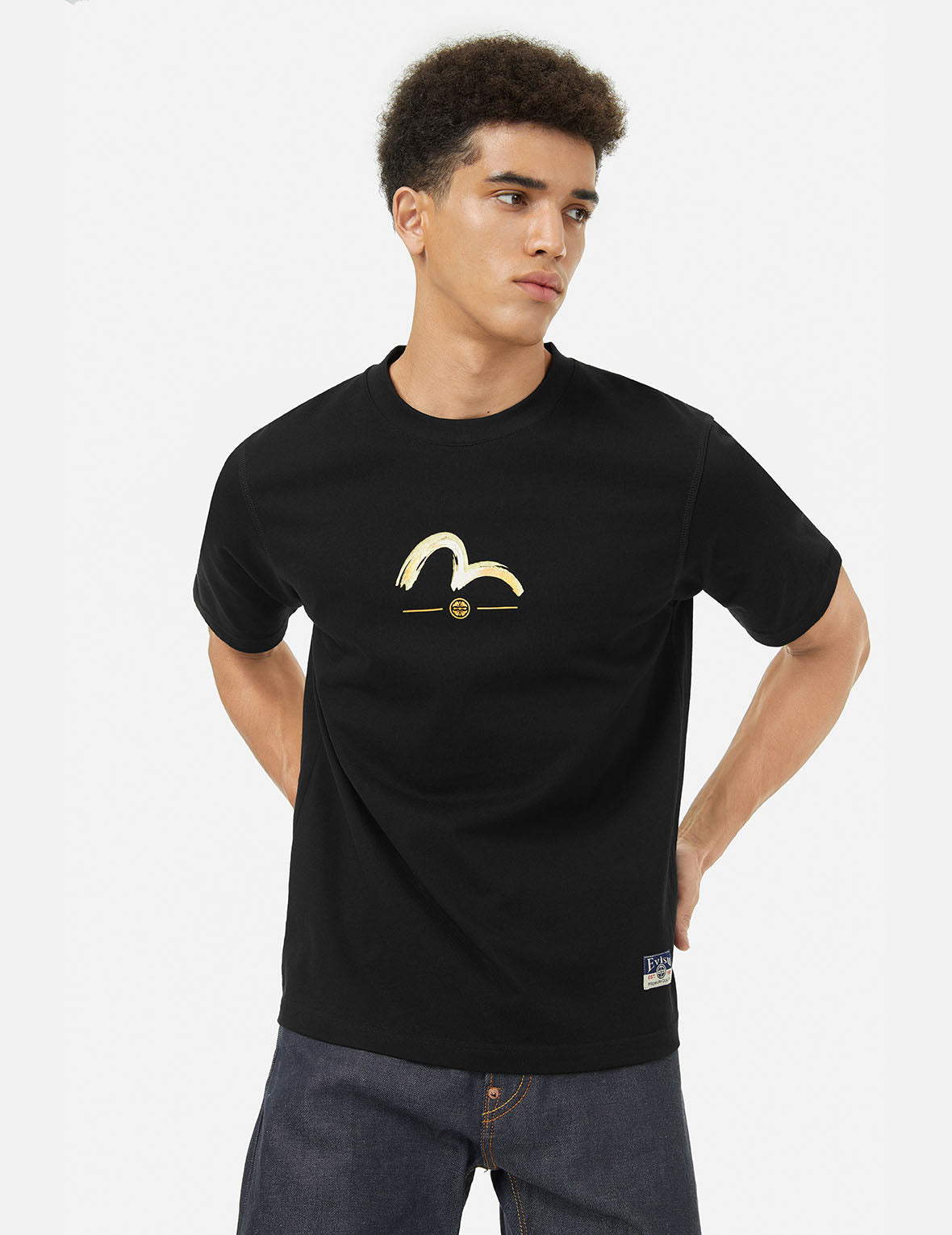 マルチポケットプリントとカモメブラシストローク大黒プリントレギュラーフィットTシャツ