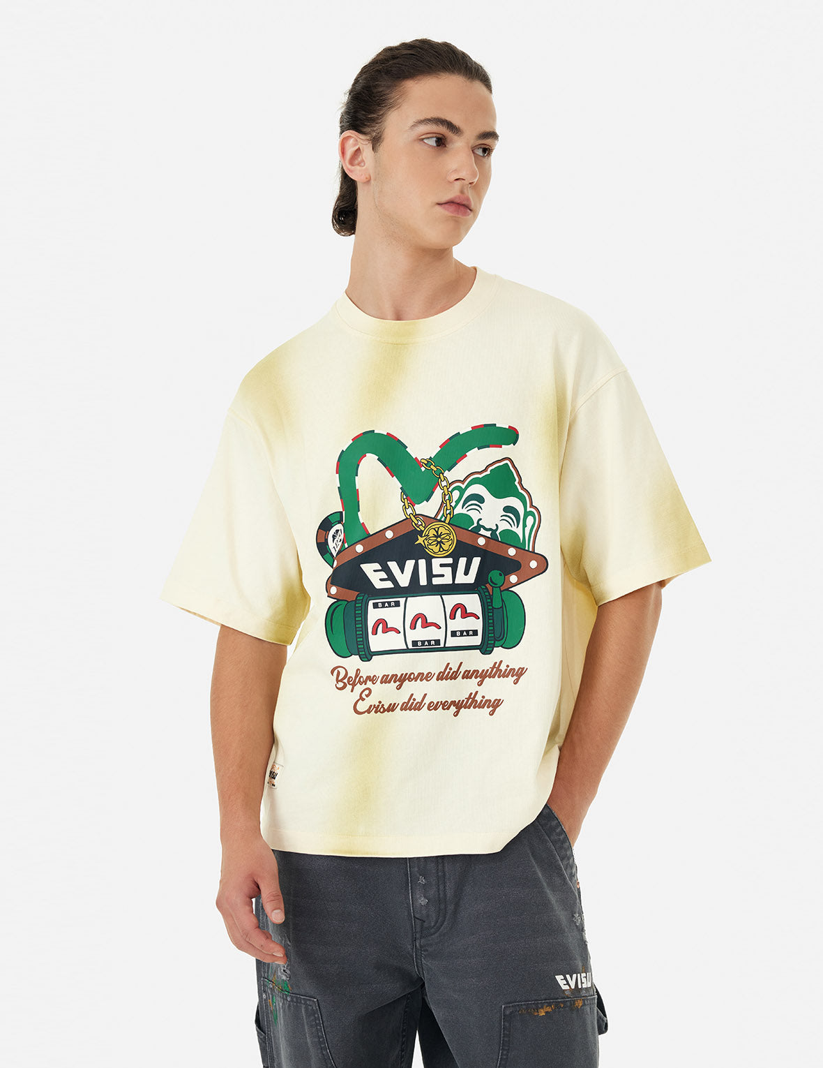 ウォッシュ加工「バーチャルバケーション」プリントリラックスフィットTシャツ