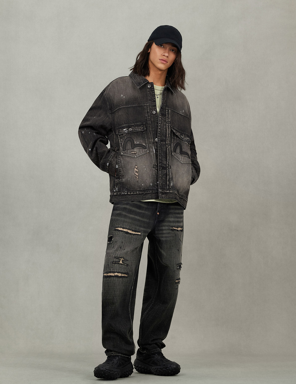 Leather Seagull Appliqué Relax Fit Denim Jacket