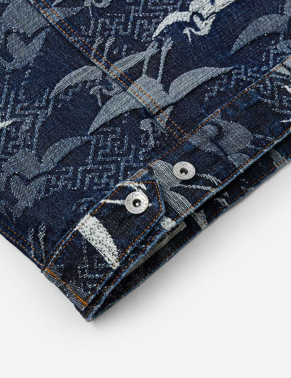 Allover Seagull Cranes Jacquard Loose Fit Denim Jacket