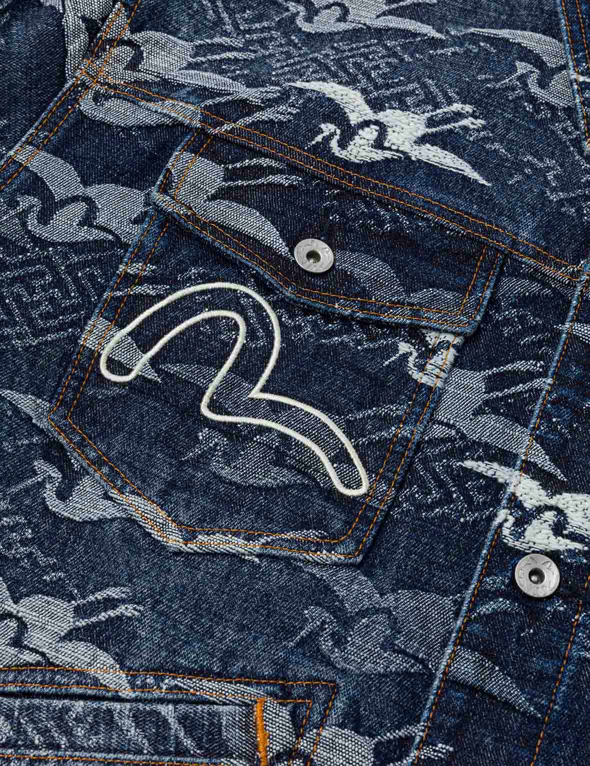 Allover Seagull Cranes Jacquard Loose Fit Denim Jacket