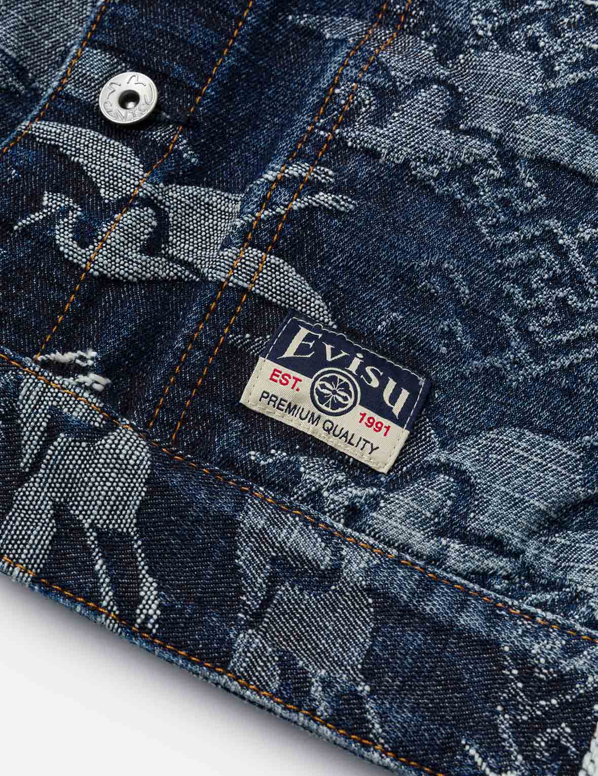 Allover Seagull Cranes Jacquard Loose Fit Denim Jacket