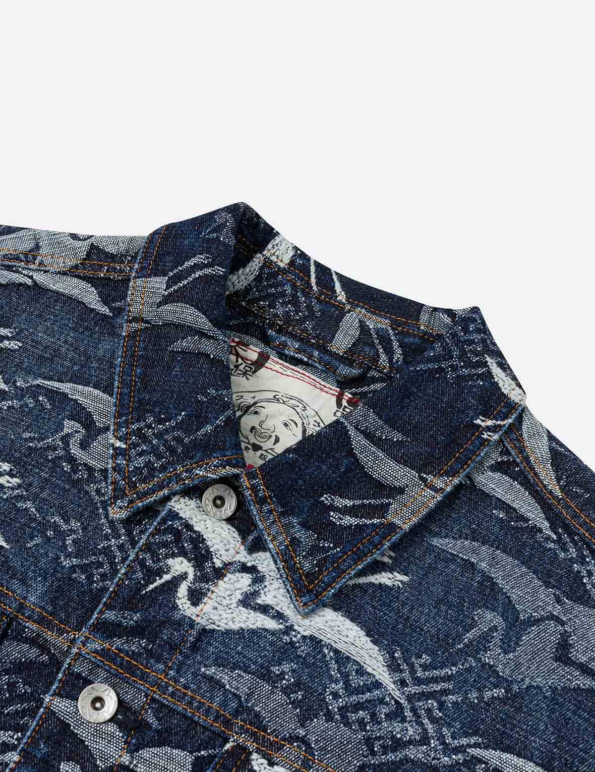 Allover Seagull Cranes Jacquard Loose Fit Denim Jacket