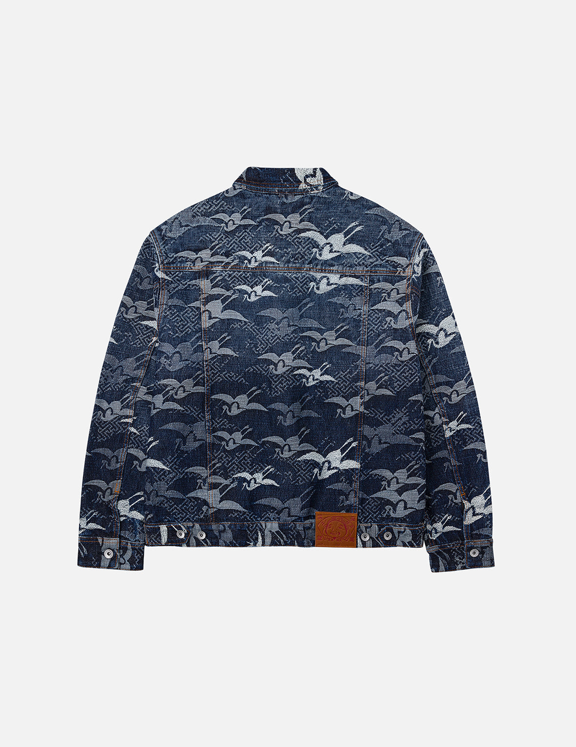 Allover Seagull Cranes Jacquard Loose Fit Denim Jacket