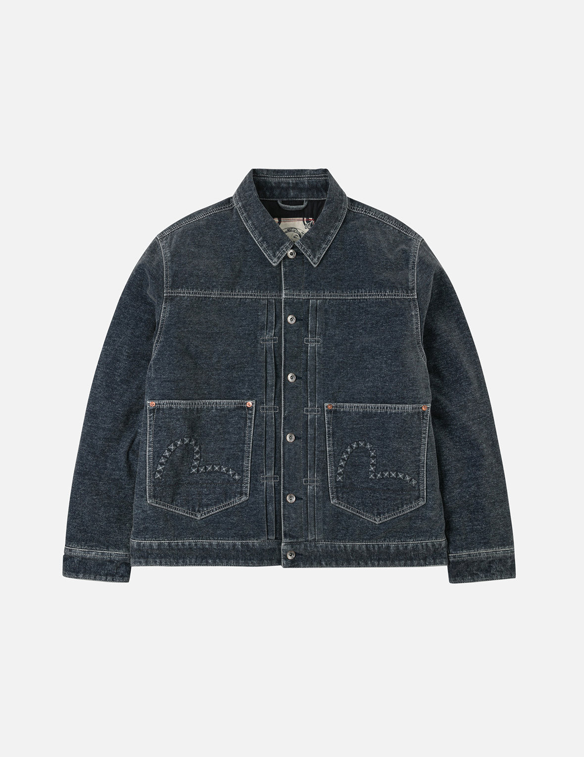 Emboss Rivet Seagull Relax Fit Washed Denim Jacket