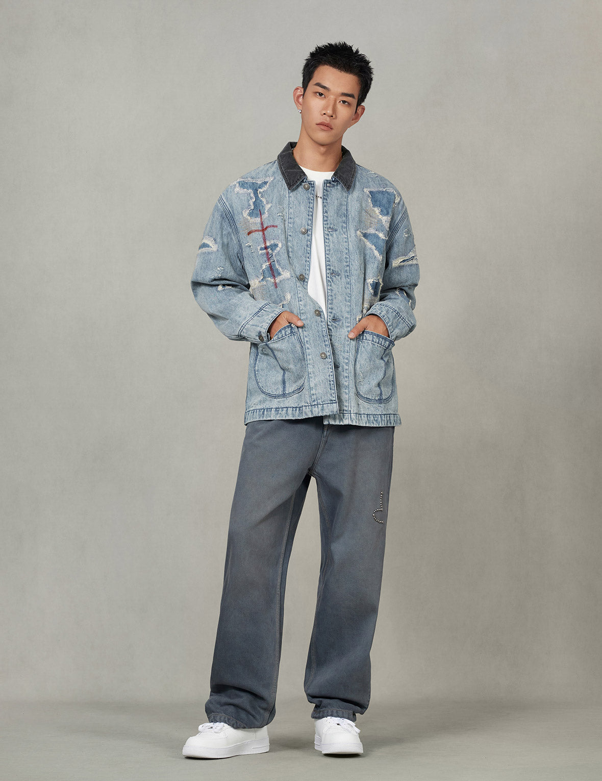 ディストレスド ファッションフィット デニムジャケット