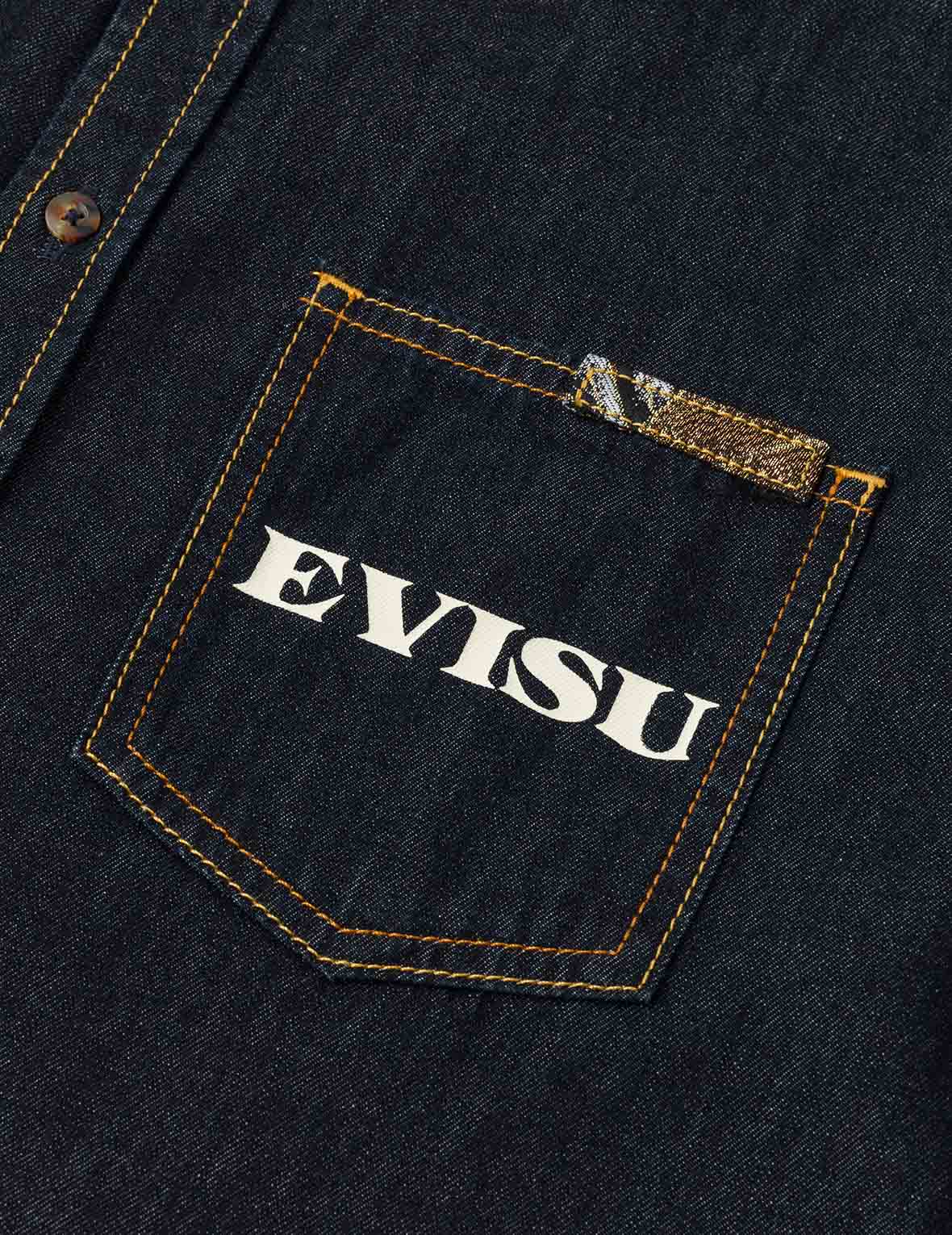 多ポケットとブロケードカモメ刺繍 レギュラーフィット デニムシャツ