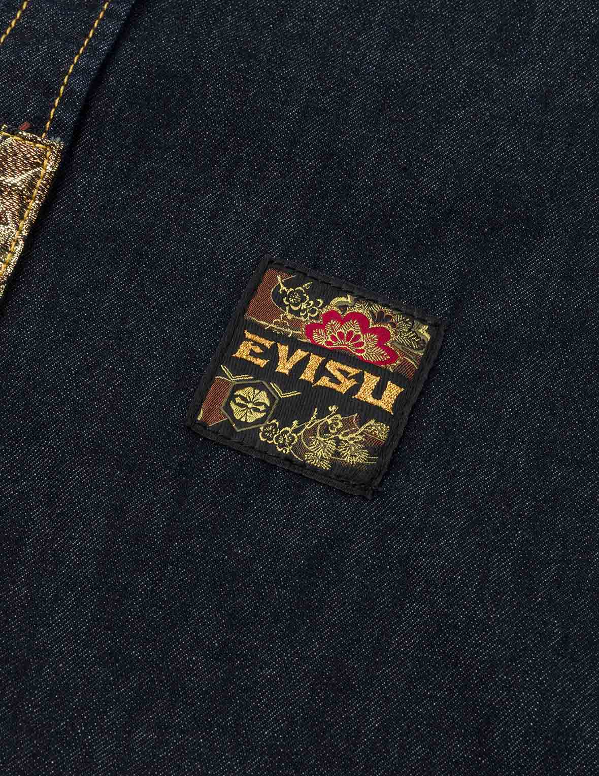 多ポケットとブロケードカモメ刺繍 レギュラーフィット デニムシャツ