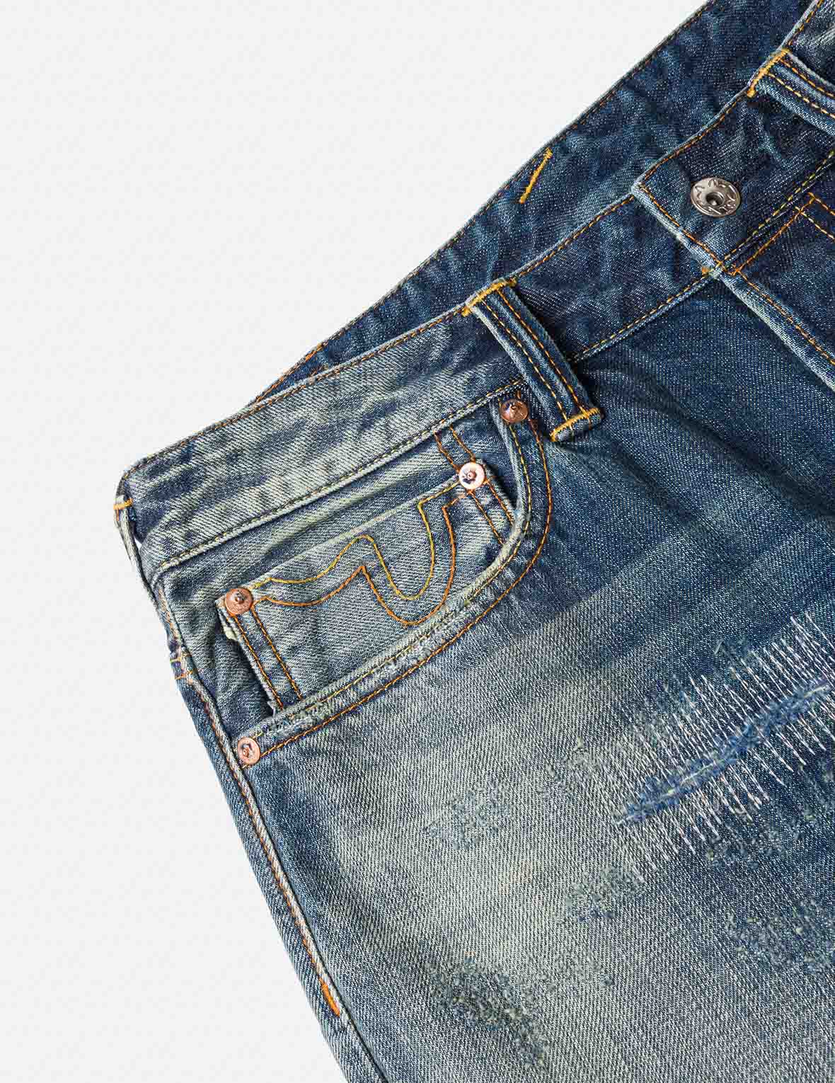 7-Pocket Design with Seagull Embroidery Washed Regular Fit Jeans #2000
