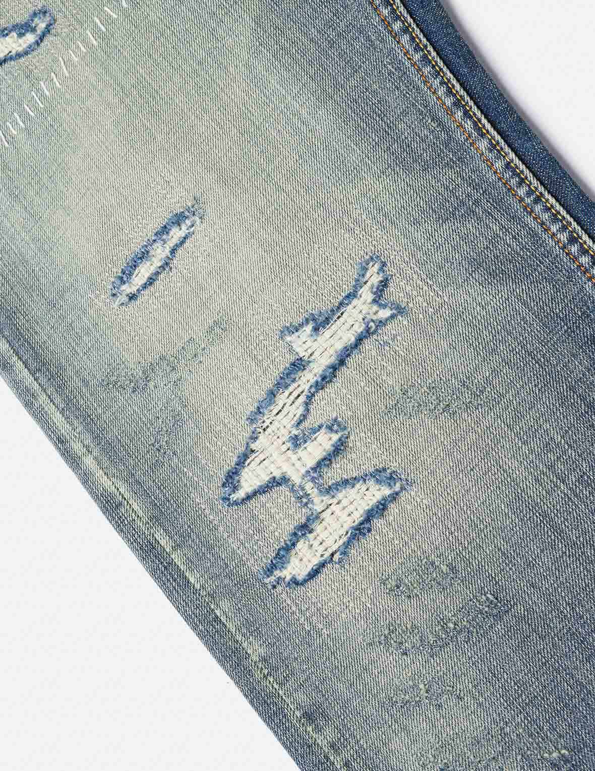 カモメ刺繍付き7ポケットデザイン ウォッシュド レギュラーフィット ジーンズ #2020