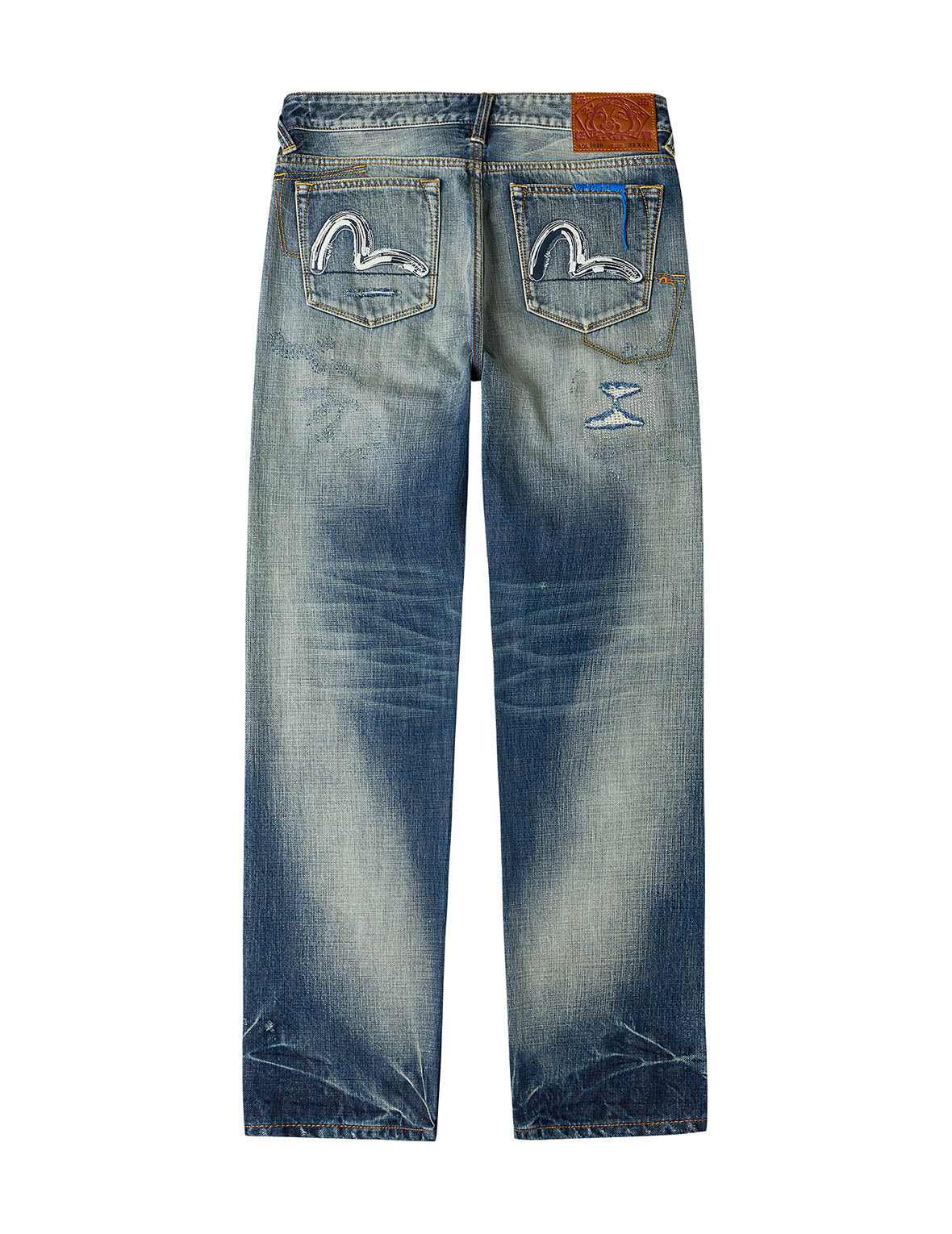 7-Pocket Design with Seagull Embroidery Washed Regular Fit Jeans #2000