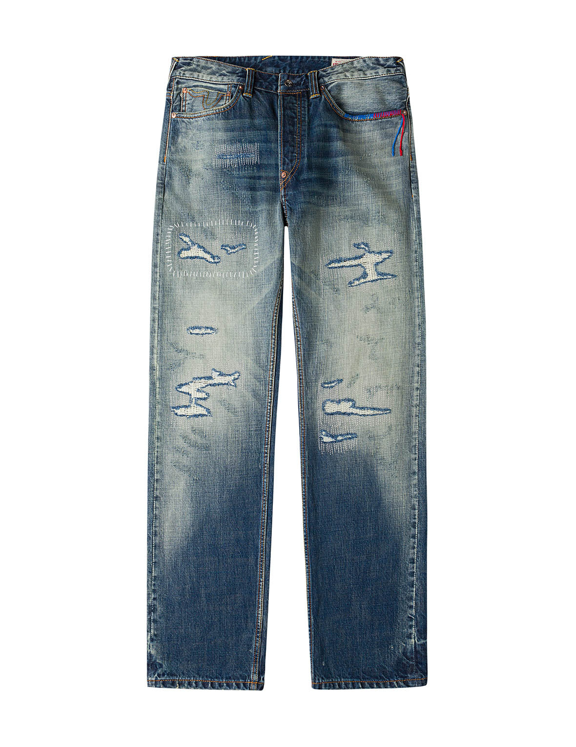 7-Pocket Design with Seagull Embroidery Washed Regular Fit Jeans #2000