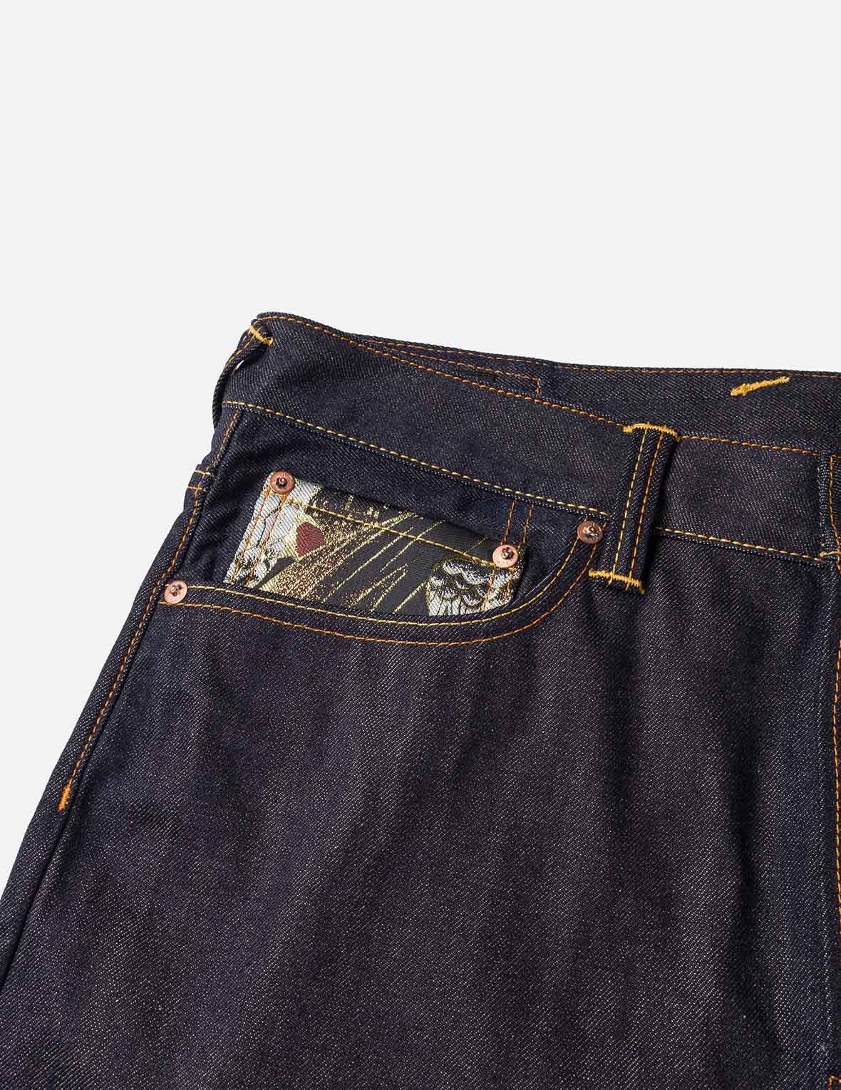ブロケードインサート 大黒とロゴ刺繍 レギュラーフィット ジーンズ #2000