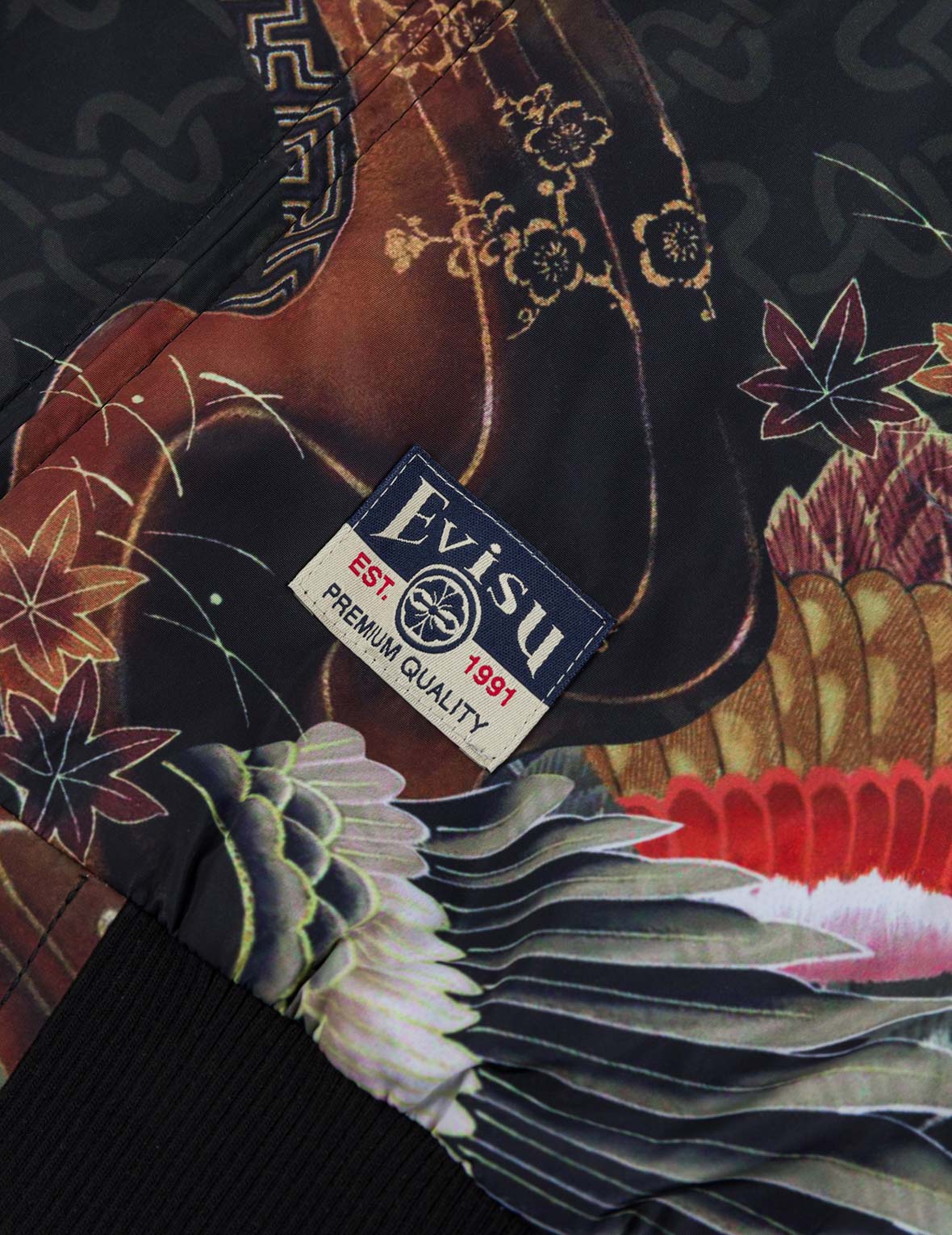 鶴とロゴ刺繍 レギュラーフィット リバーシブルボンバージャケット