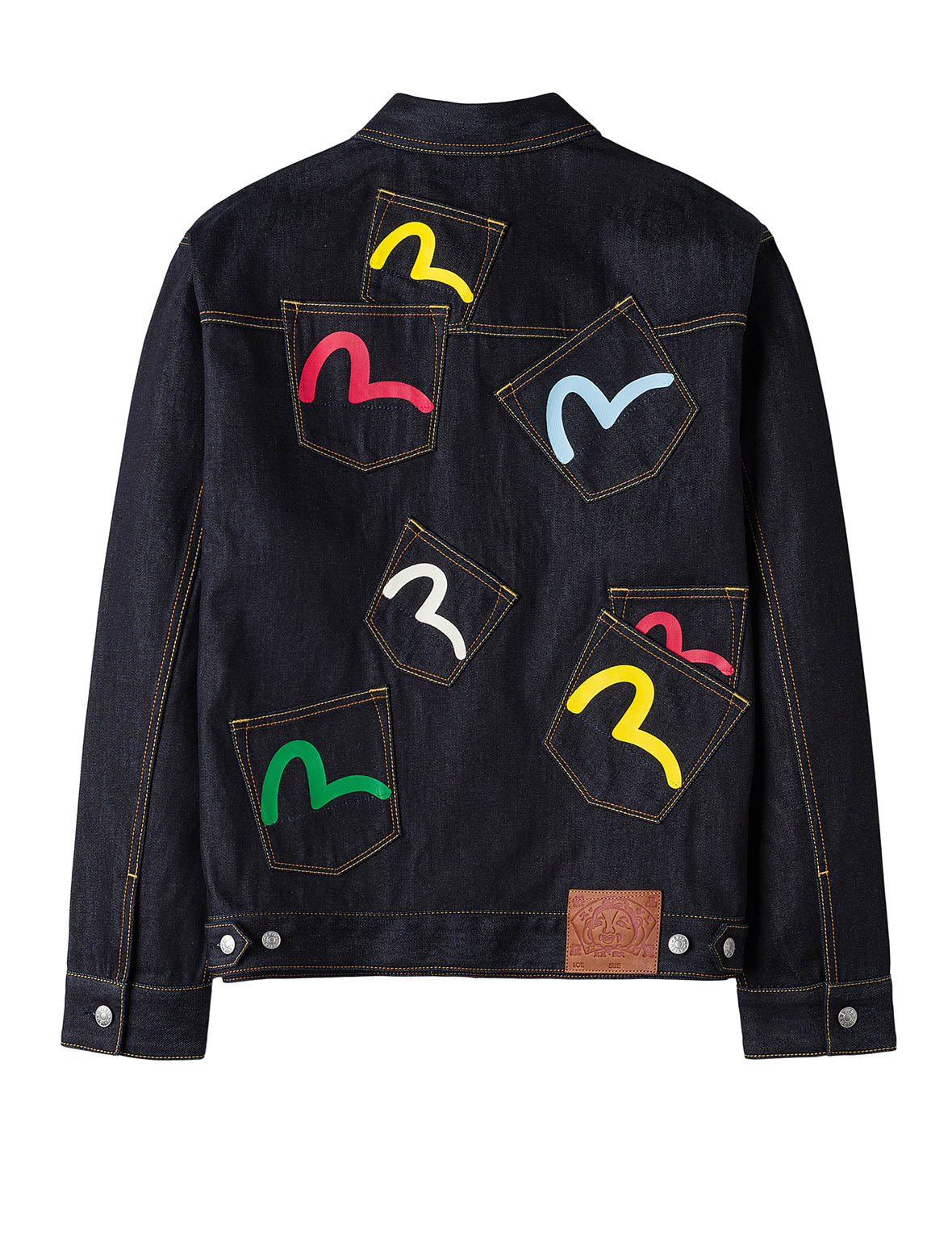 Seagull Print and Multi-Pocket Relax Fit Denim Jacket