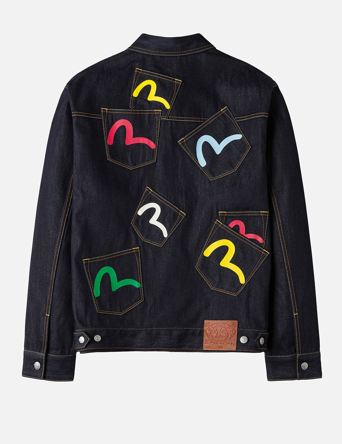 Seagull Print and Multi-Pocket Relax Fit Denim Jacket