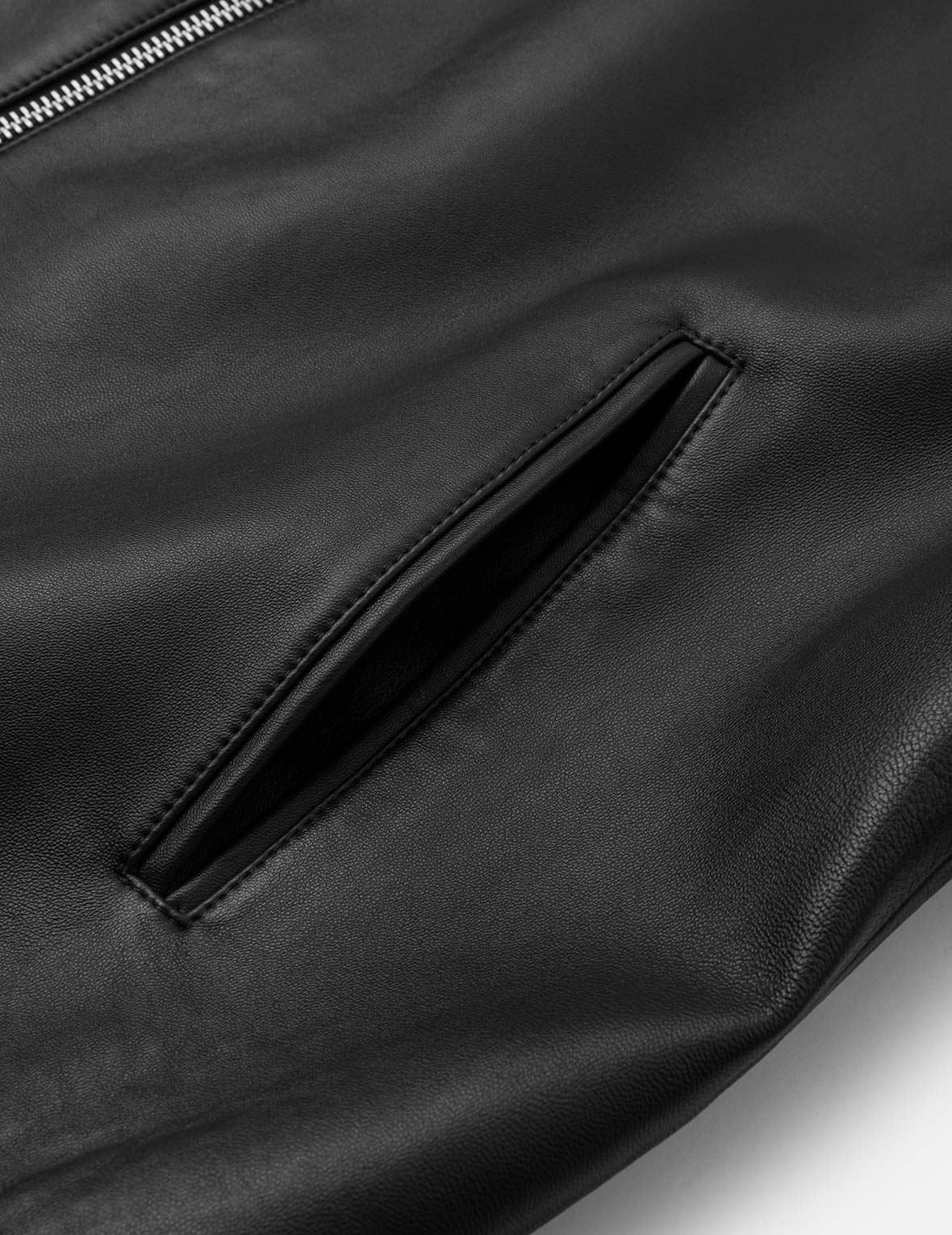 Logo and Seagull Embroidery Regular Fit Leather Jacket