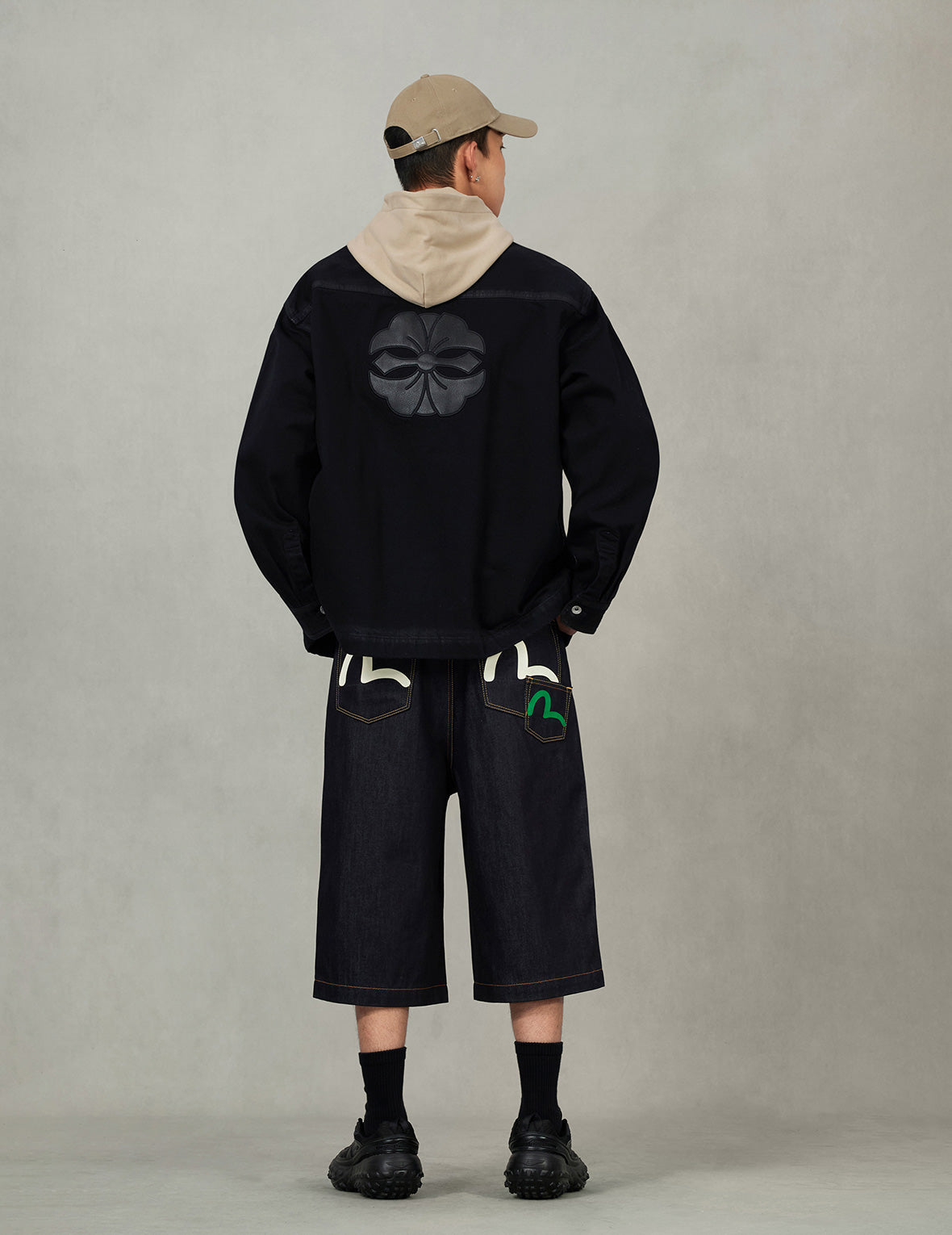 Kamon and Seagull Appliqué Regular Fit Denim Jacket Shirt