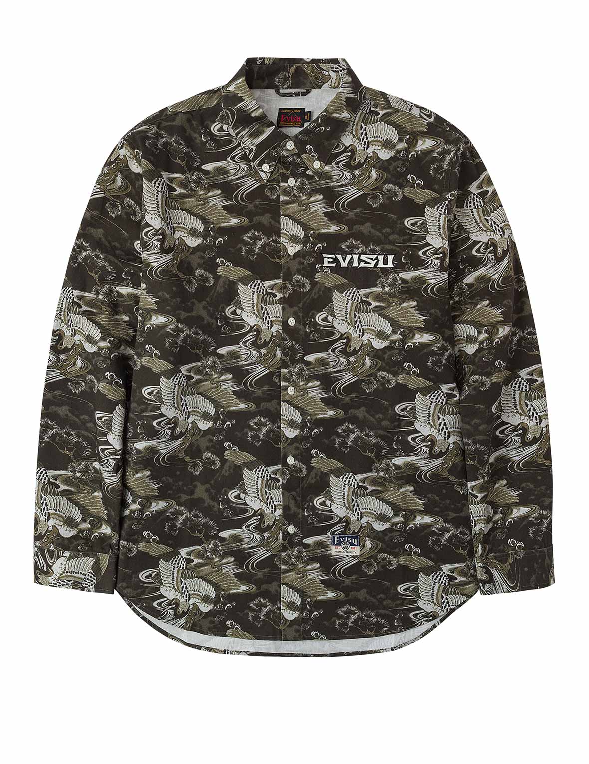 Allover Crane Print Relax Fit Shirt