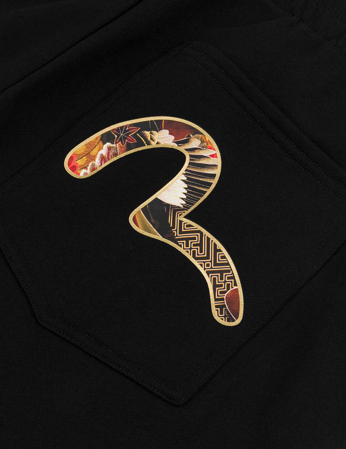 Grateful Crane Print and Multi-pocket Straight Fit Sweatpants