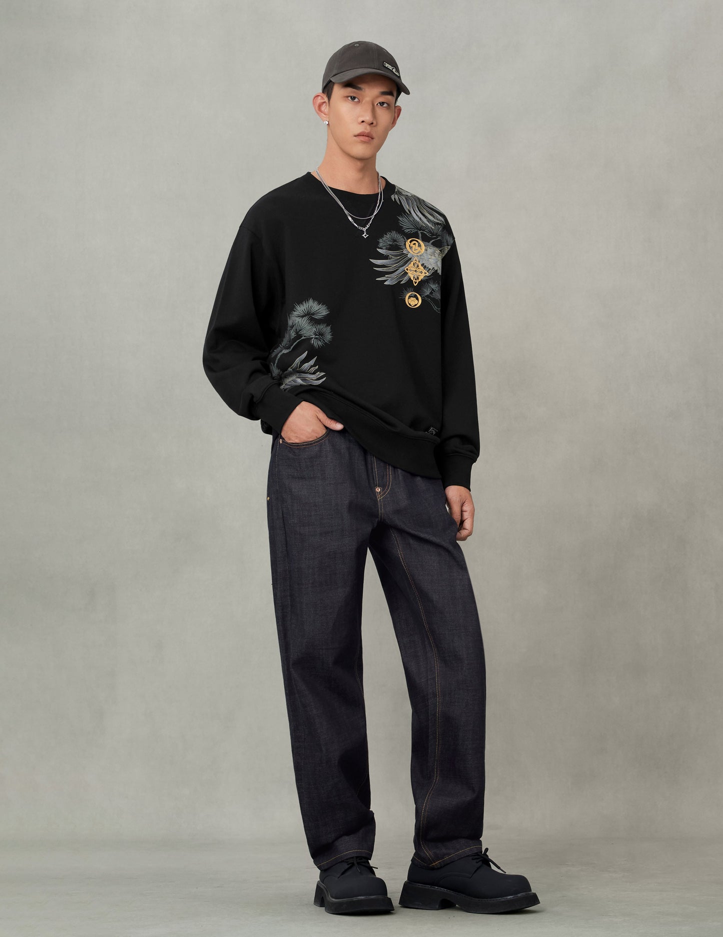 Grateful Crane Foil Print Relax Fit Sweatshirt