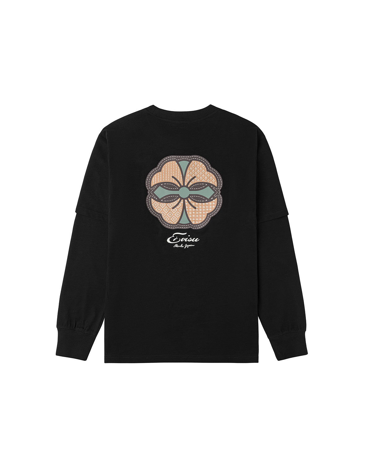 Sashiko-style Kamon Print Fashion Fit 2-in-1 Design Long-sleeve T-shirt