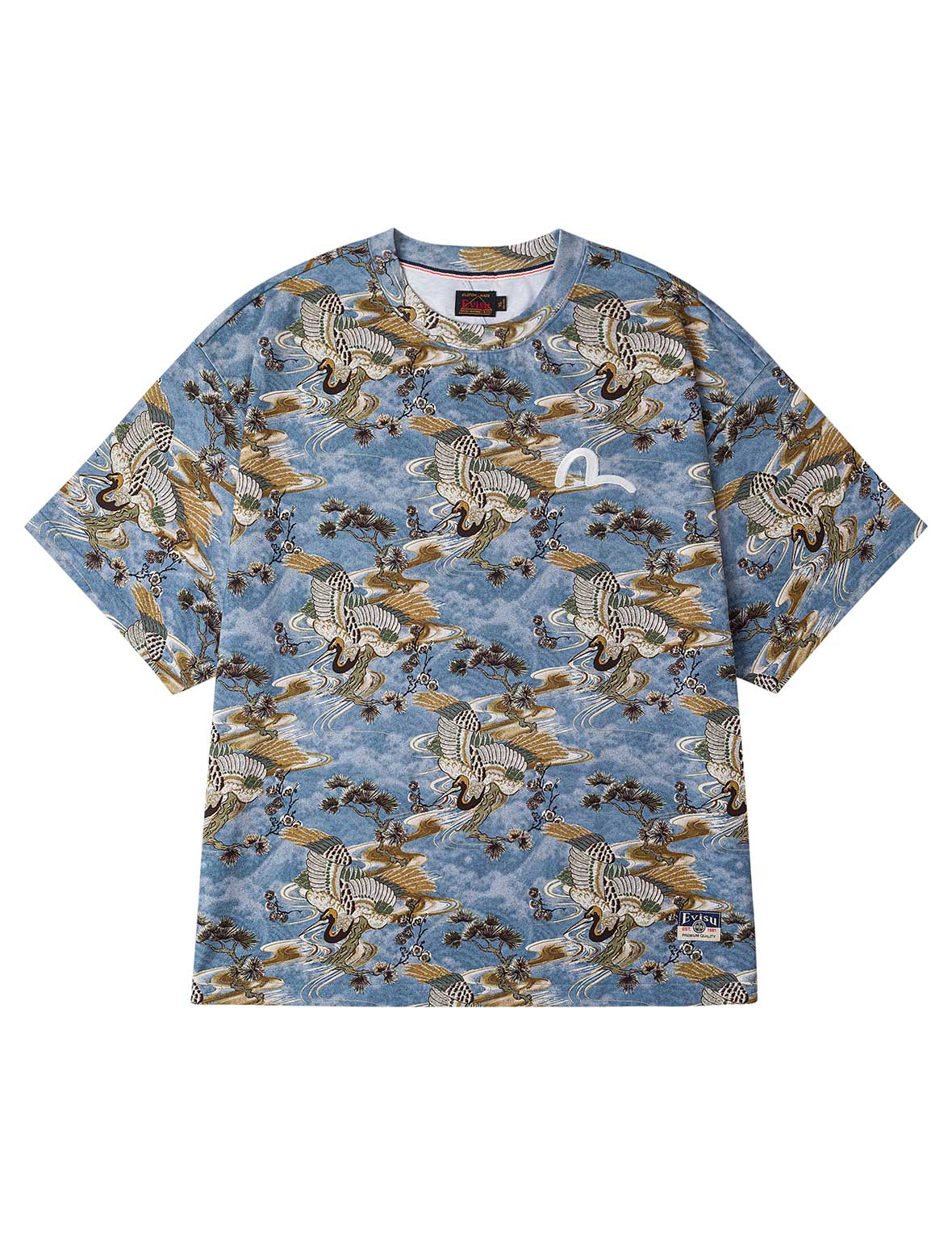 オールオーバー鶴プリント リラックスフィット Tシャツ