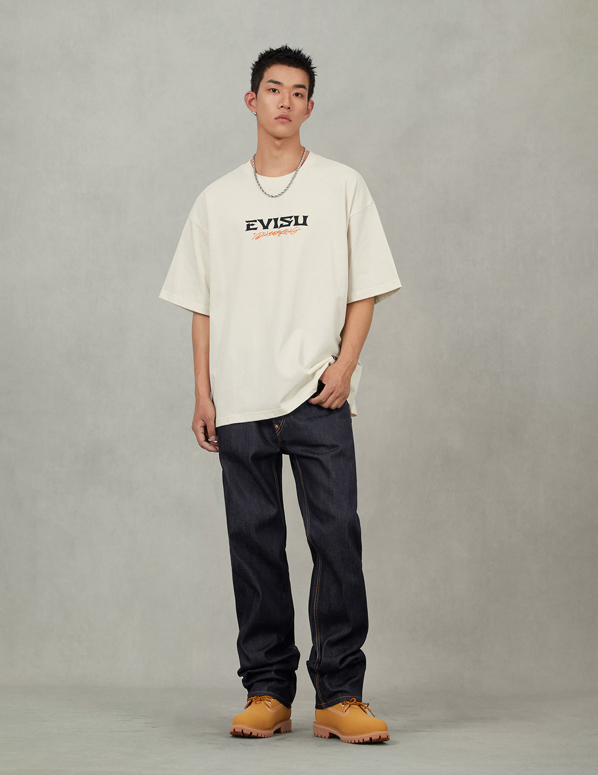 鶴とロゴプリント ルーズフィット Tシャツ