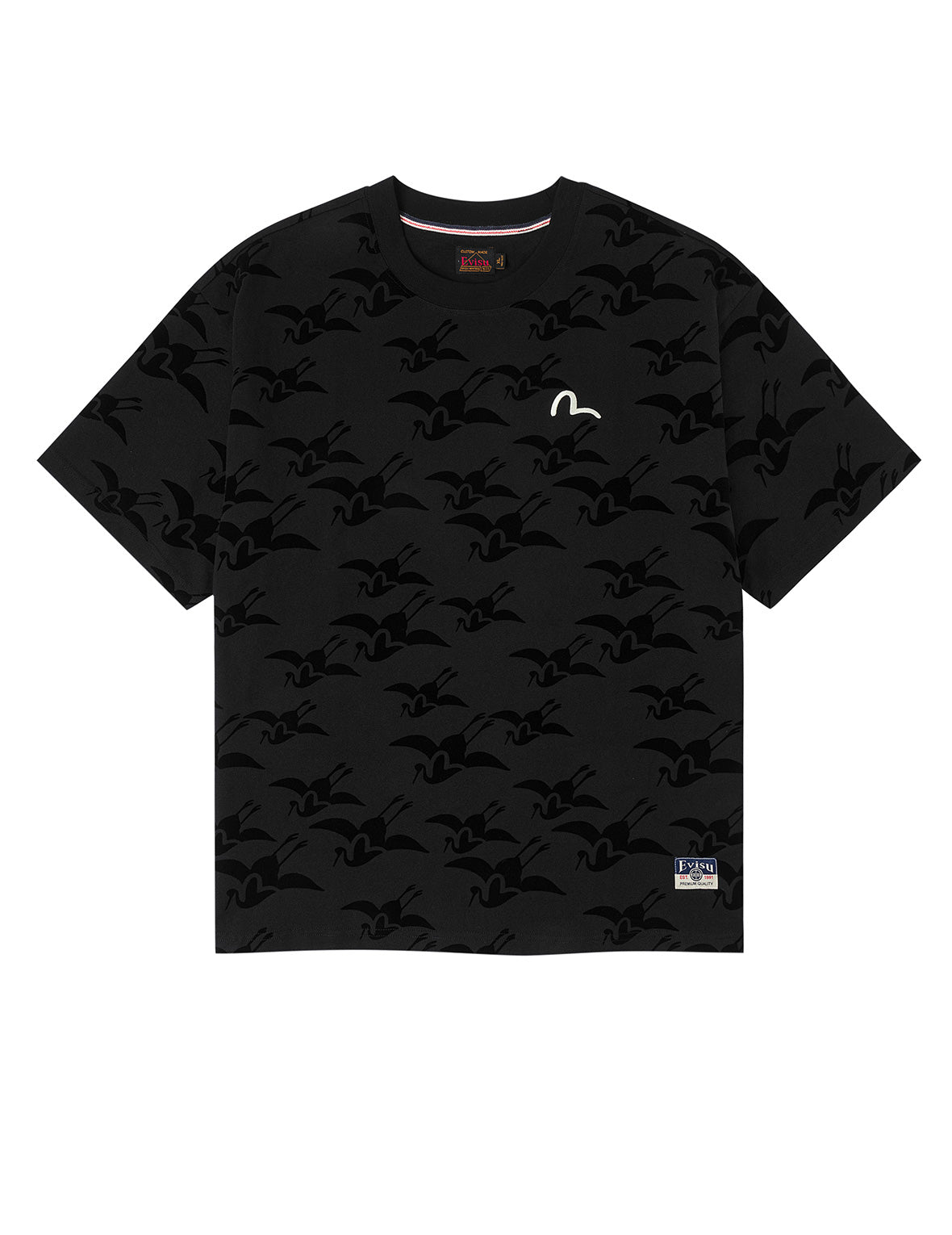 オールオーバーカモメ鶴フロッキープリント リラックスフィット Tシャツ