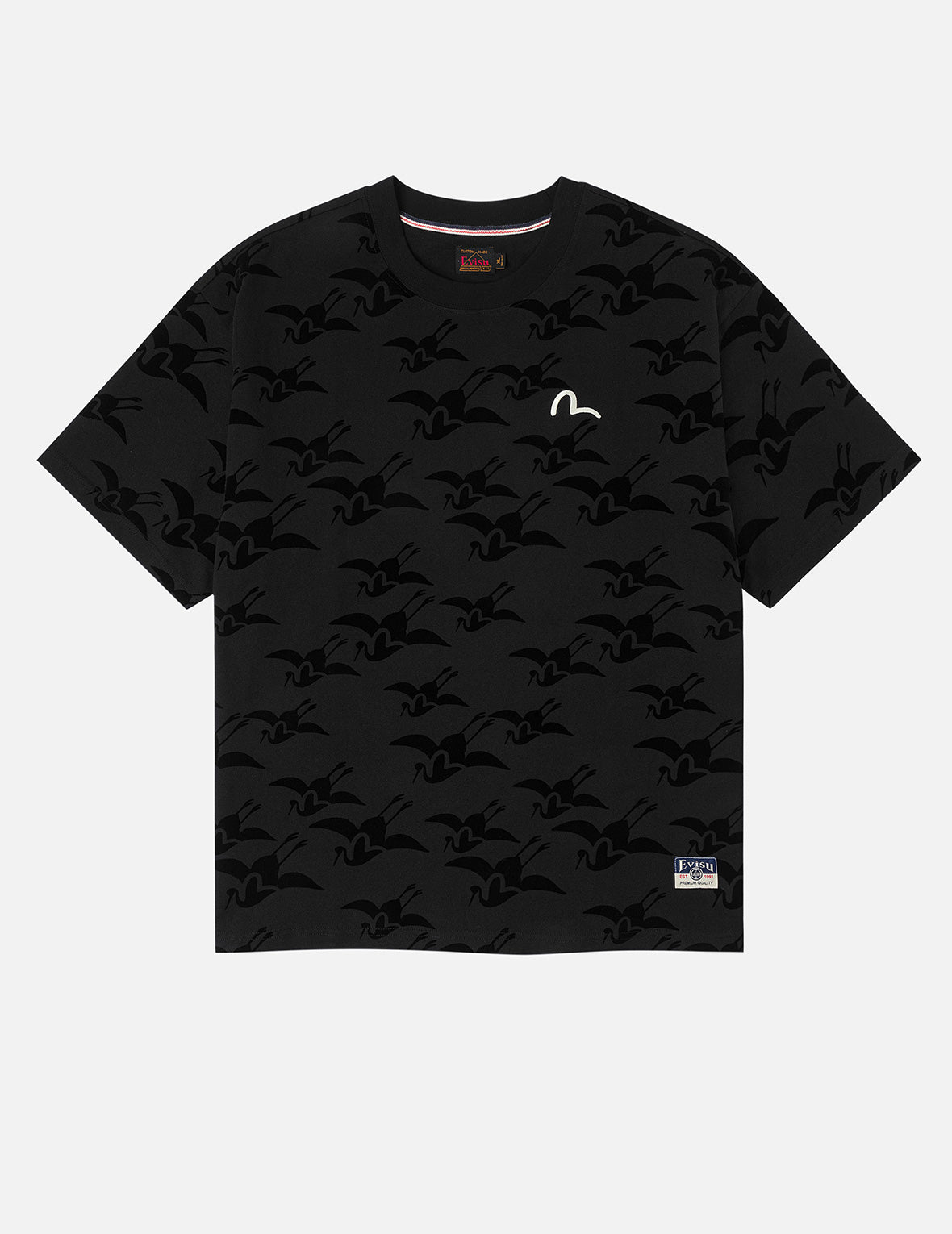 オールオーバーカモメ鶴フロッキープリント リラックスフィット Tシャツ