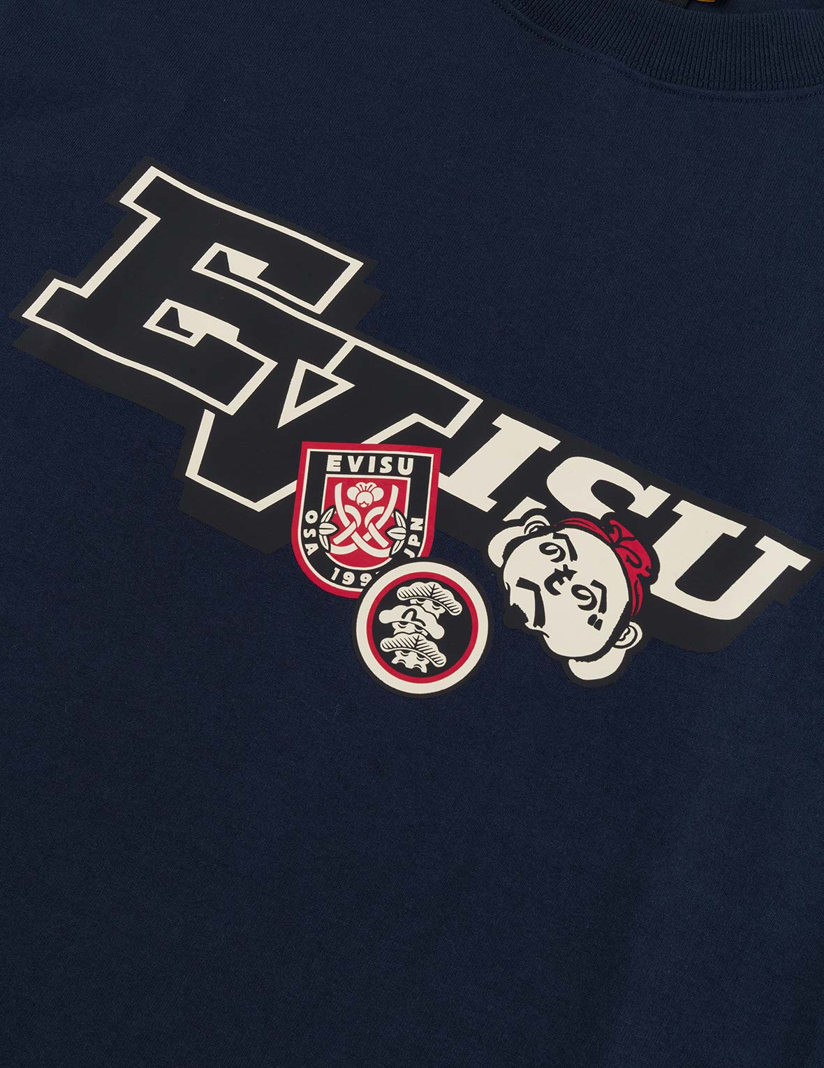 へのへのもへじ仏頭と知恵の輪タグ 大黒プリント リラックスフィット Tシャツ