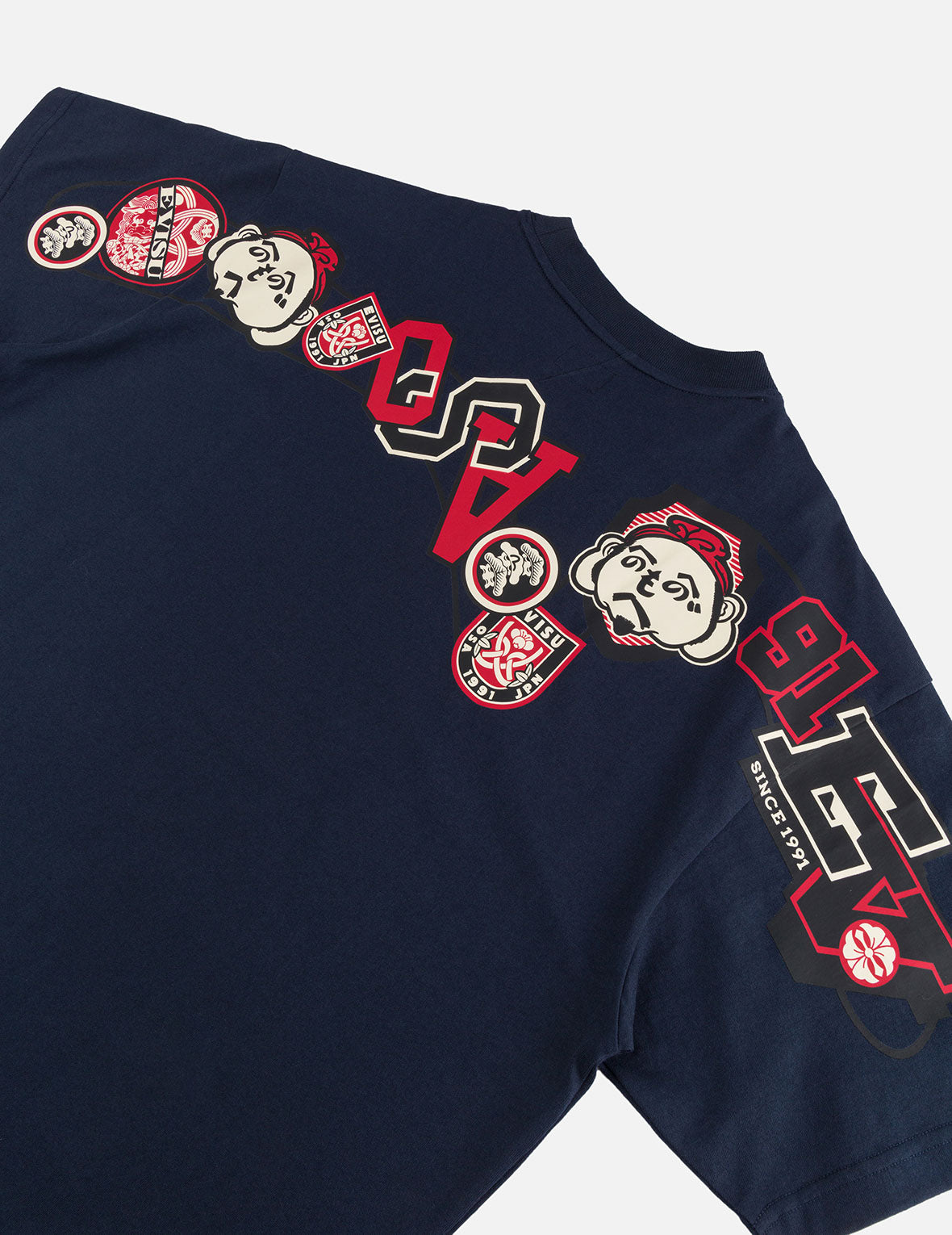 へのへのもへじ仏頭と知恵の輪タグ 大黒プリント リラックスフィット Tシャツ