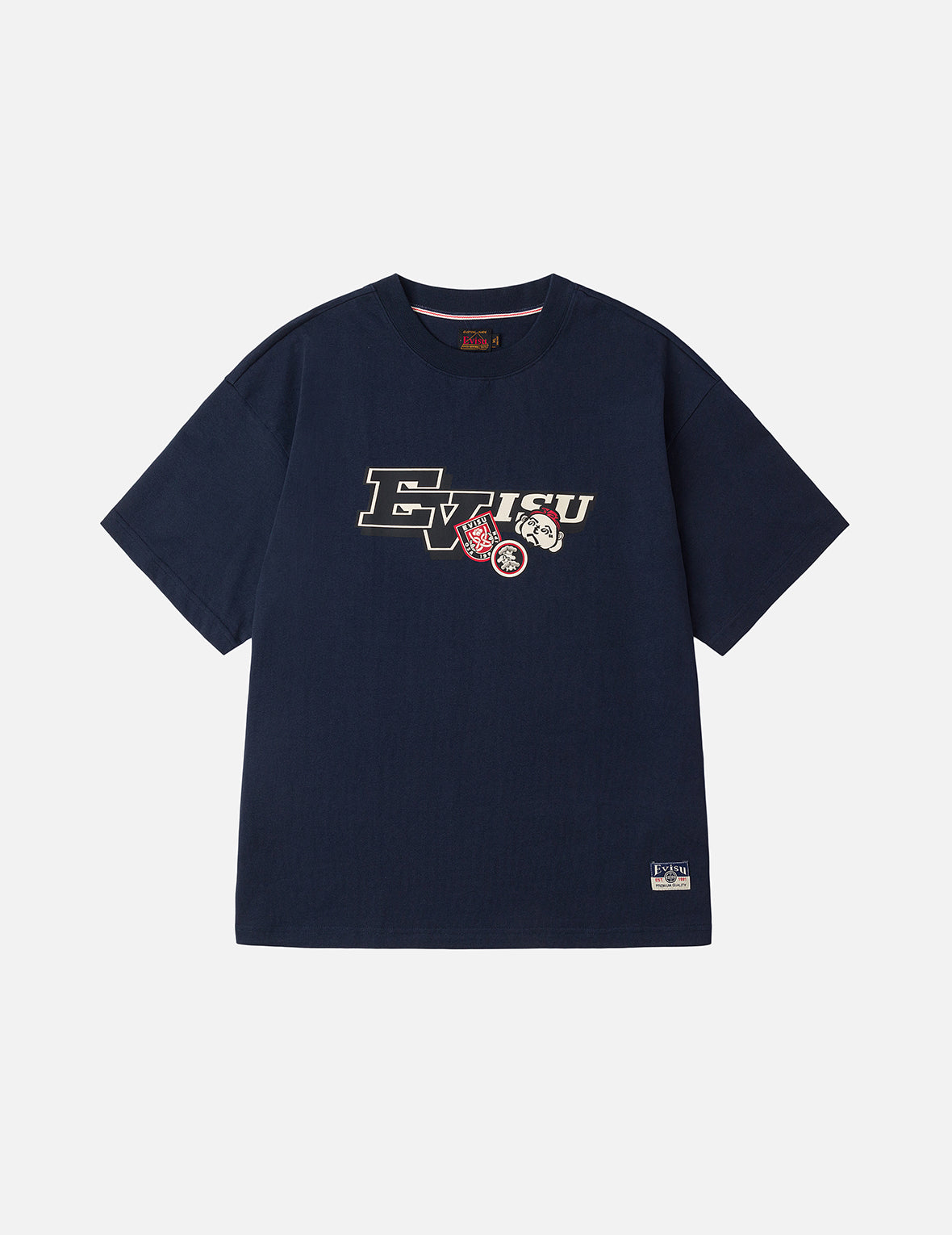 へのへのもへじ仏頭と知恵の輪タグ 大黒プリント リラックスフィット Tシャツ