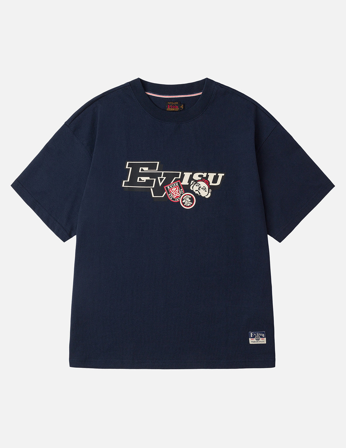 へのへのもへじ仏頭と知恵の輪タグ 大黒プリント リラックスフィット Tシャツ