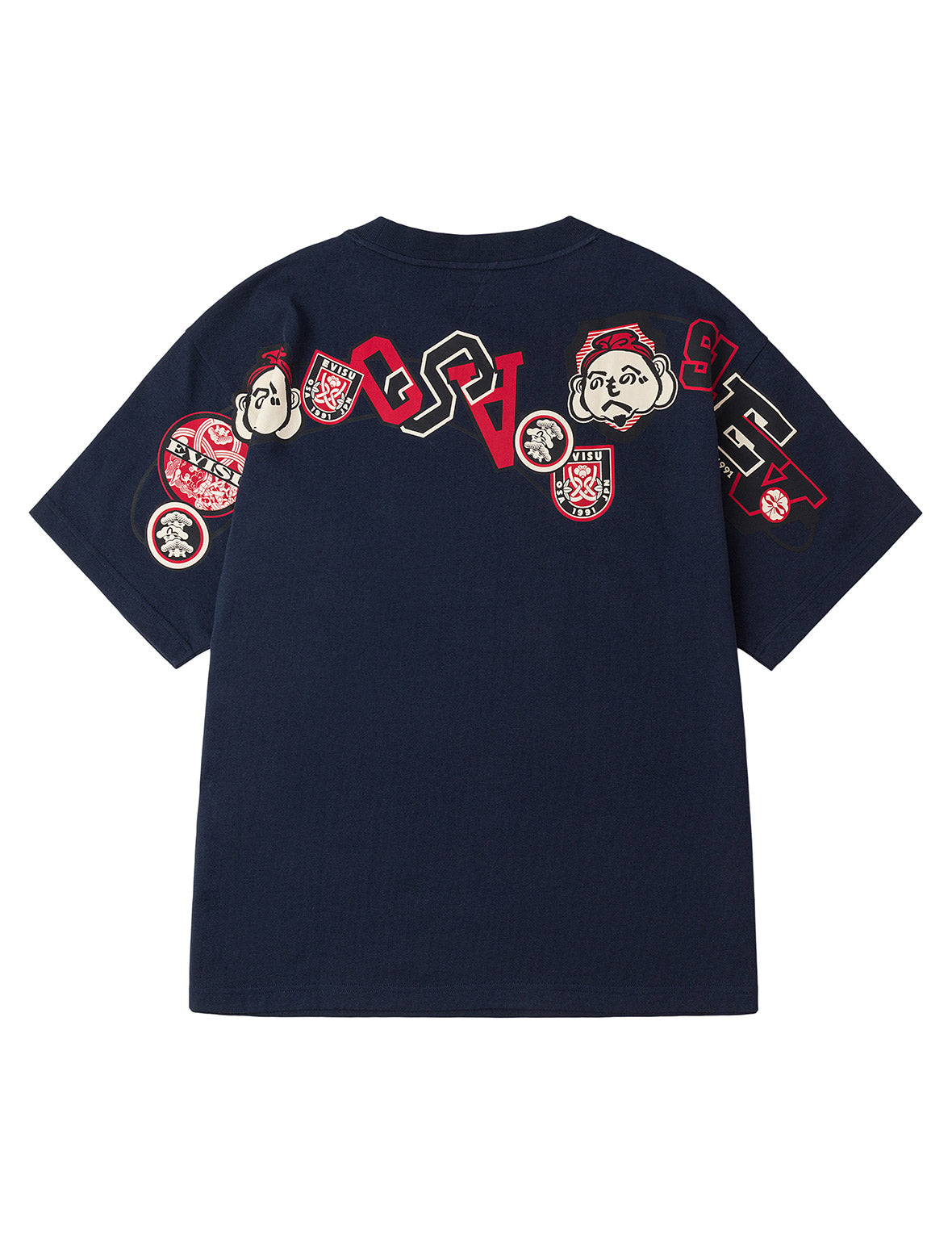 へのへのもへじ仏頭と知恵の輪タグ 大黒プリント リラックスフィット Tシャツ