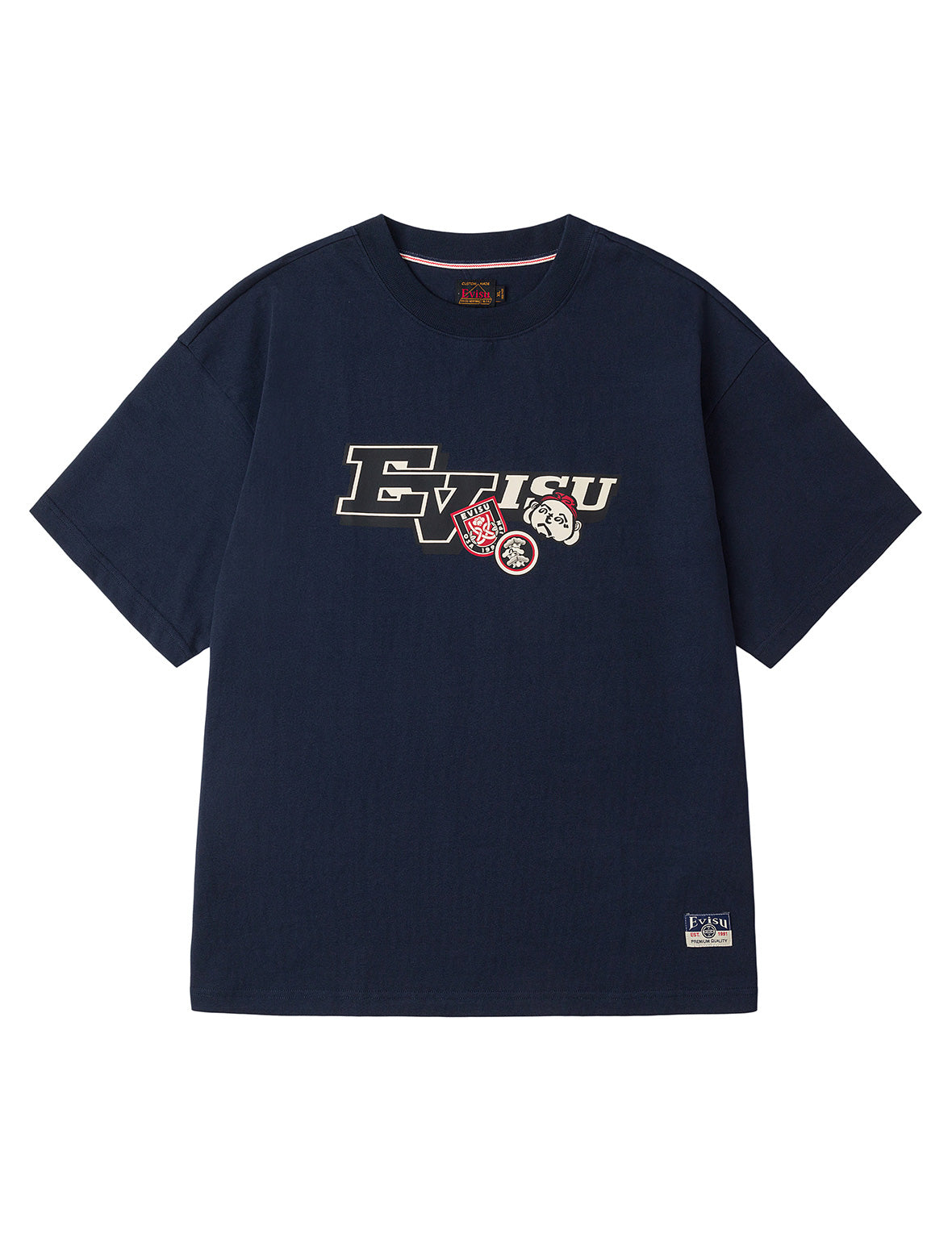 へのへのもへじ仏頭と知恵の輪タグ 大黒プリント リラックスフィット Tシャツ