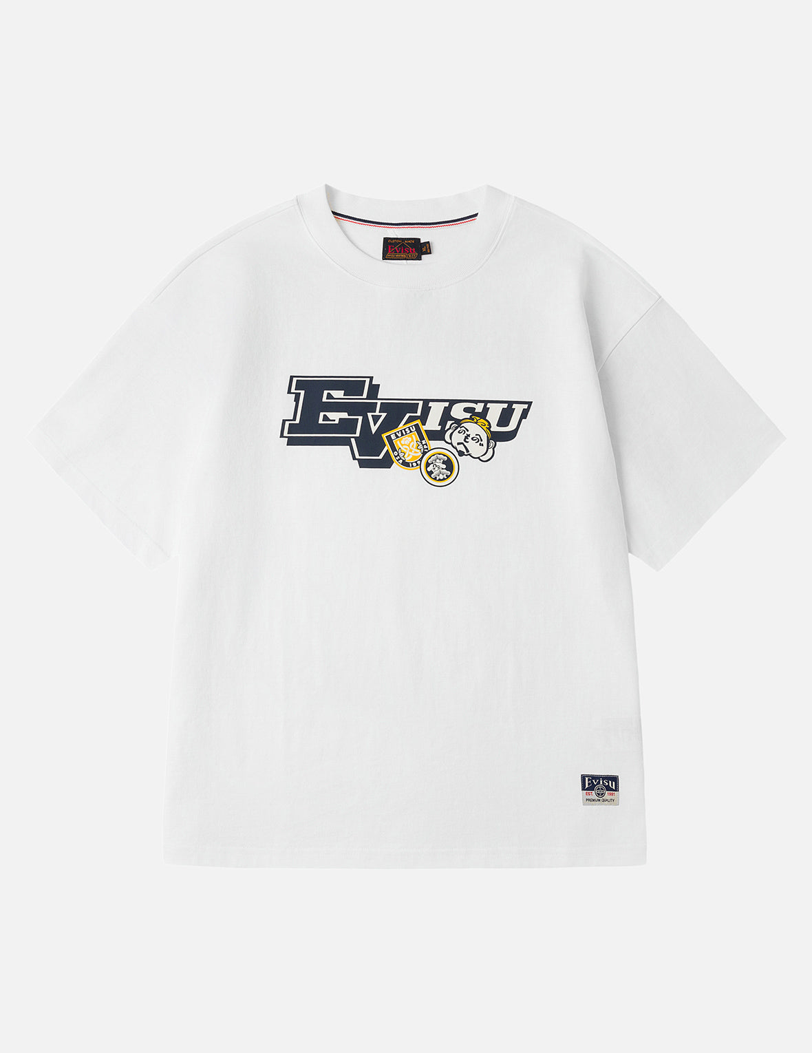 へのへのもへじ仏頭と知恵の輪タグ 大黒プリント リラックスフィット Tシャツ
