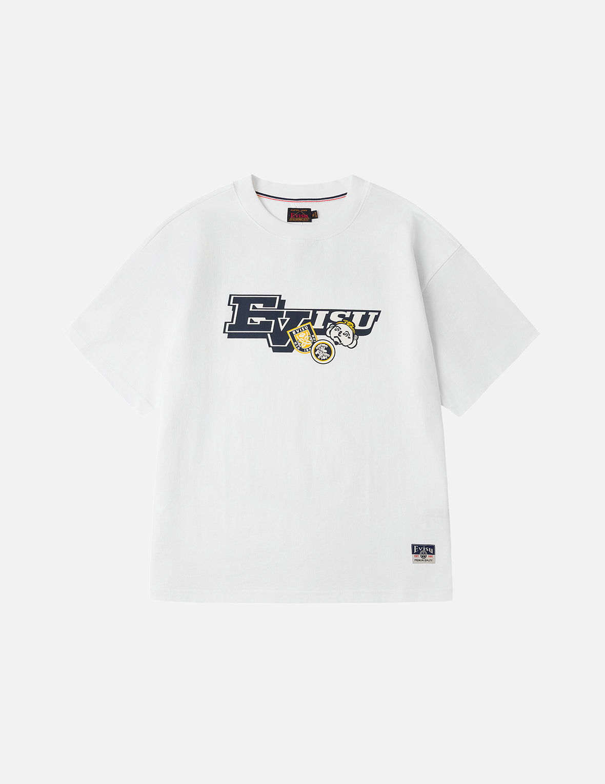 へのへのもへじ仏頭と知恵の輪タグ 大黒プリント リラックスフィット Tシャツ