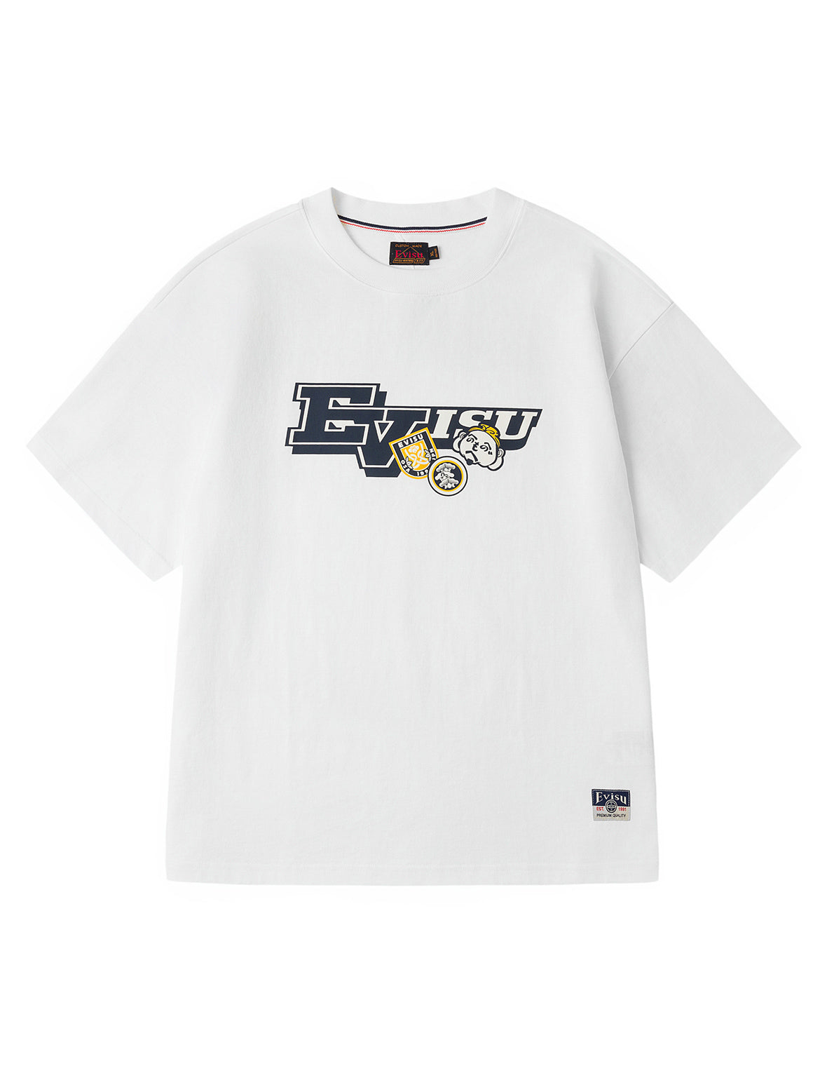 へのへのもへじ仏頭と知恵の輪タグ 大黒プリント リラックスフィット Tシャツ