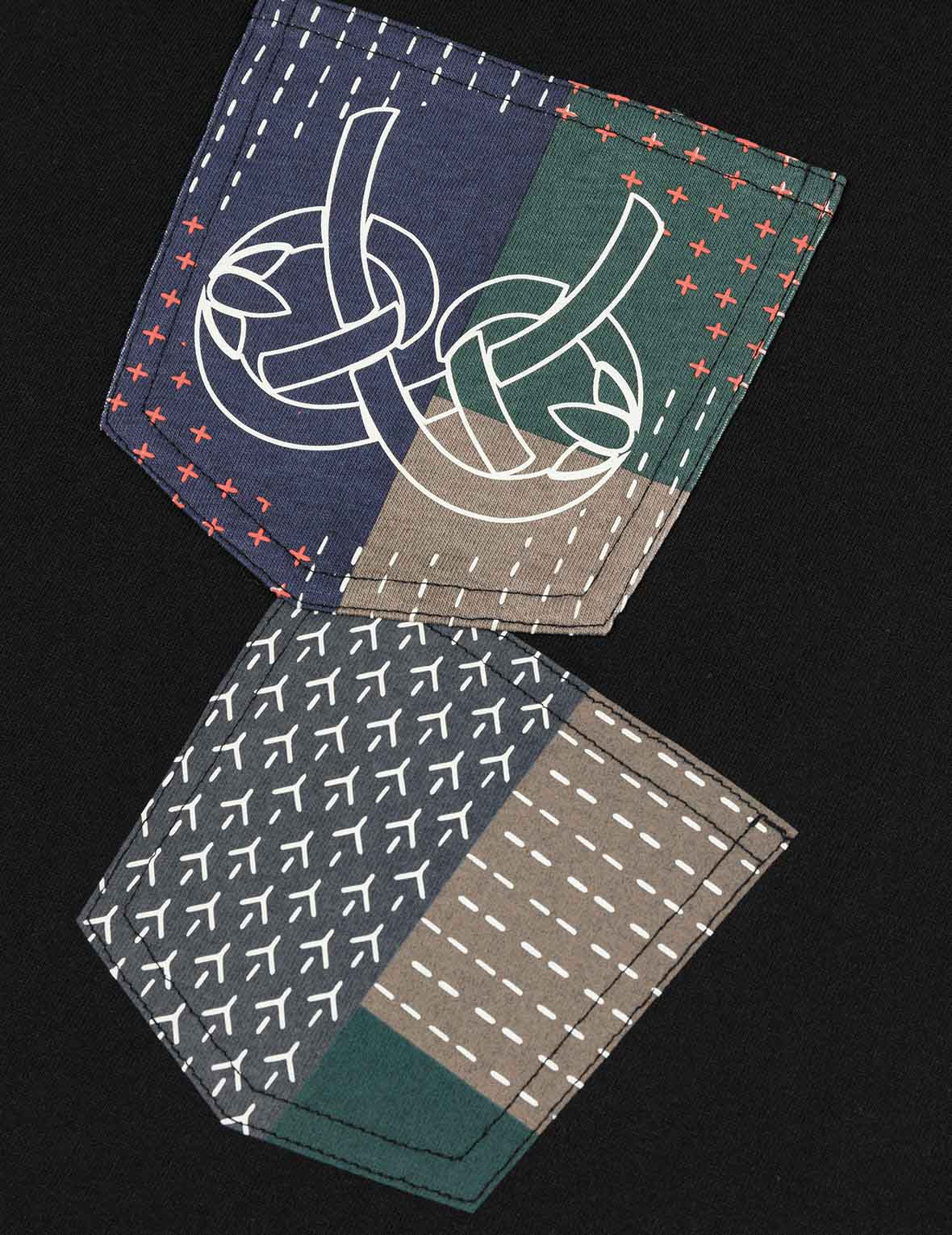 多ポケットカラーブロッキング刺子 ルーズフィット Tシャツ