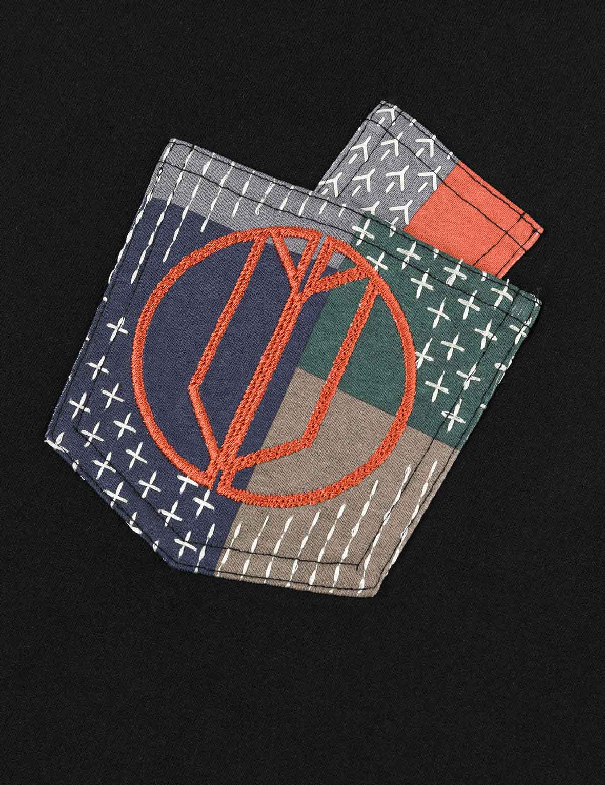 多ポケットカラーブロッキング刺子 ルーズフィット Tシャツ