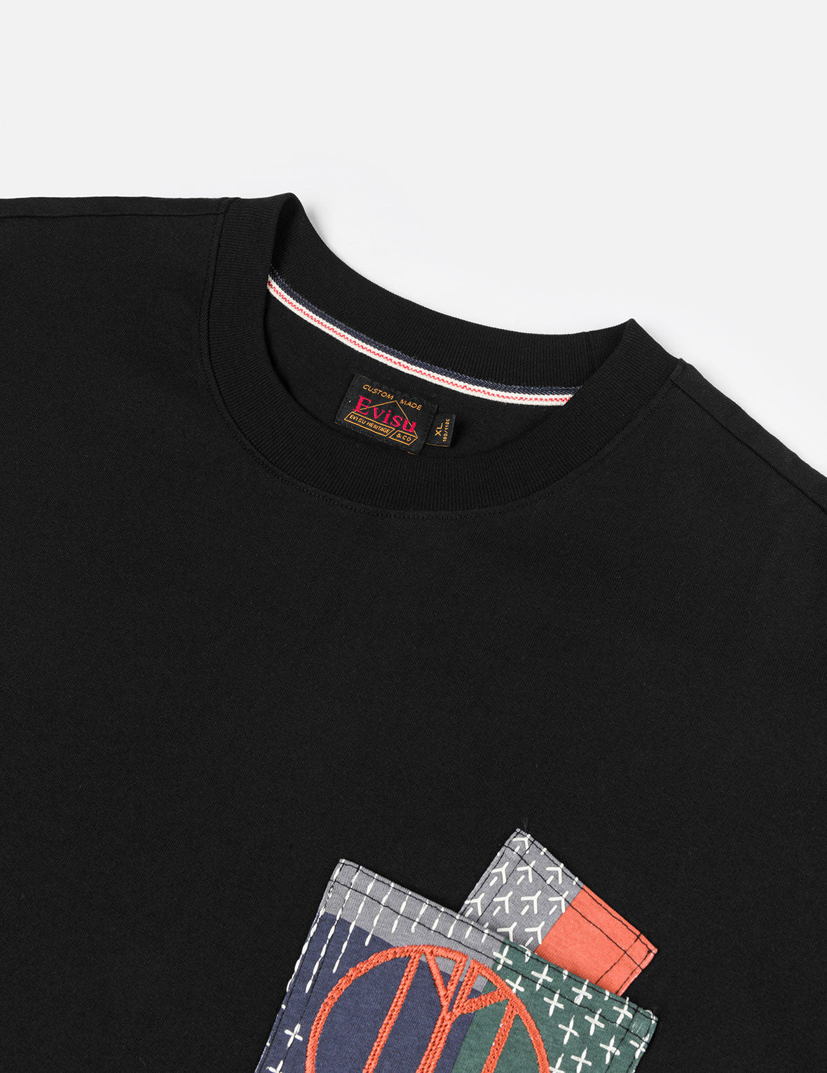 多ポケットカラーブロッキング刺子 ルーズフィット Tシャツ