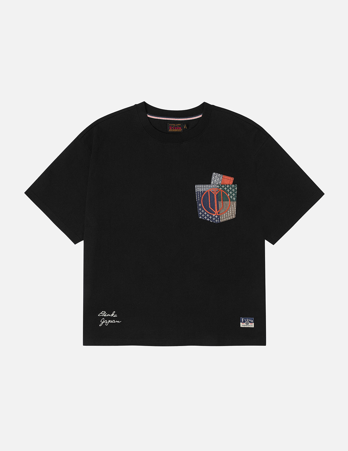 多ポケットカラーブロッキング刺子 ルーズフィット Tシャツ