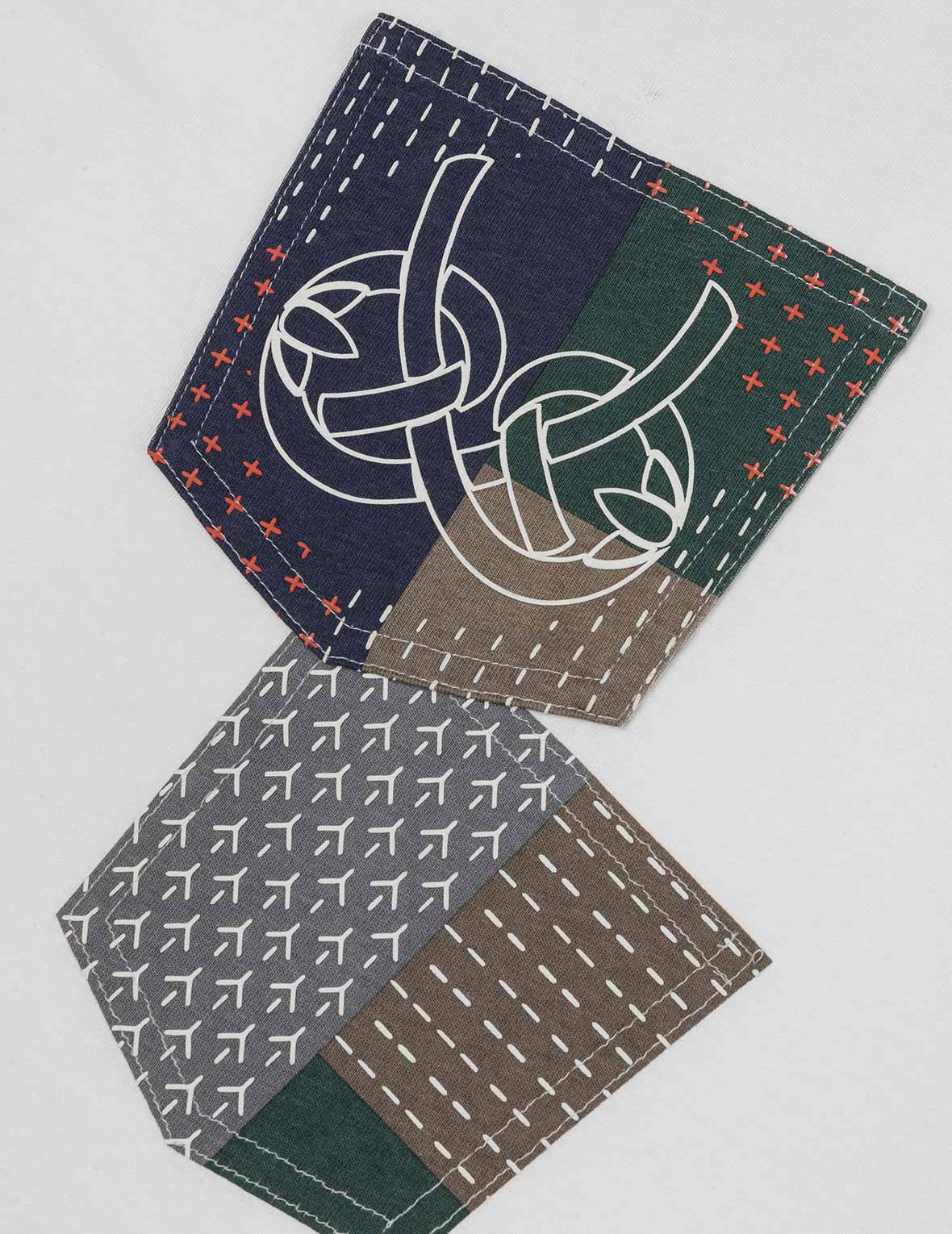 多ポケットカラーブロッキング刺子 ルーズフィット Tシャツ