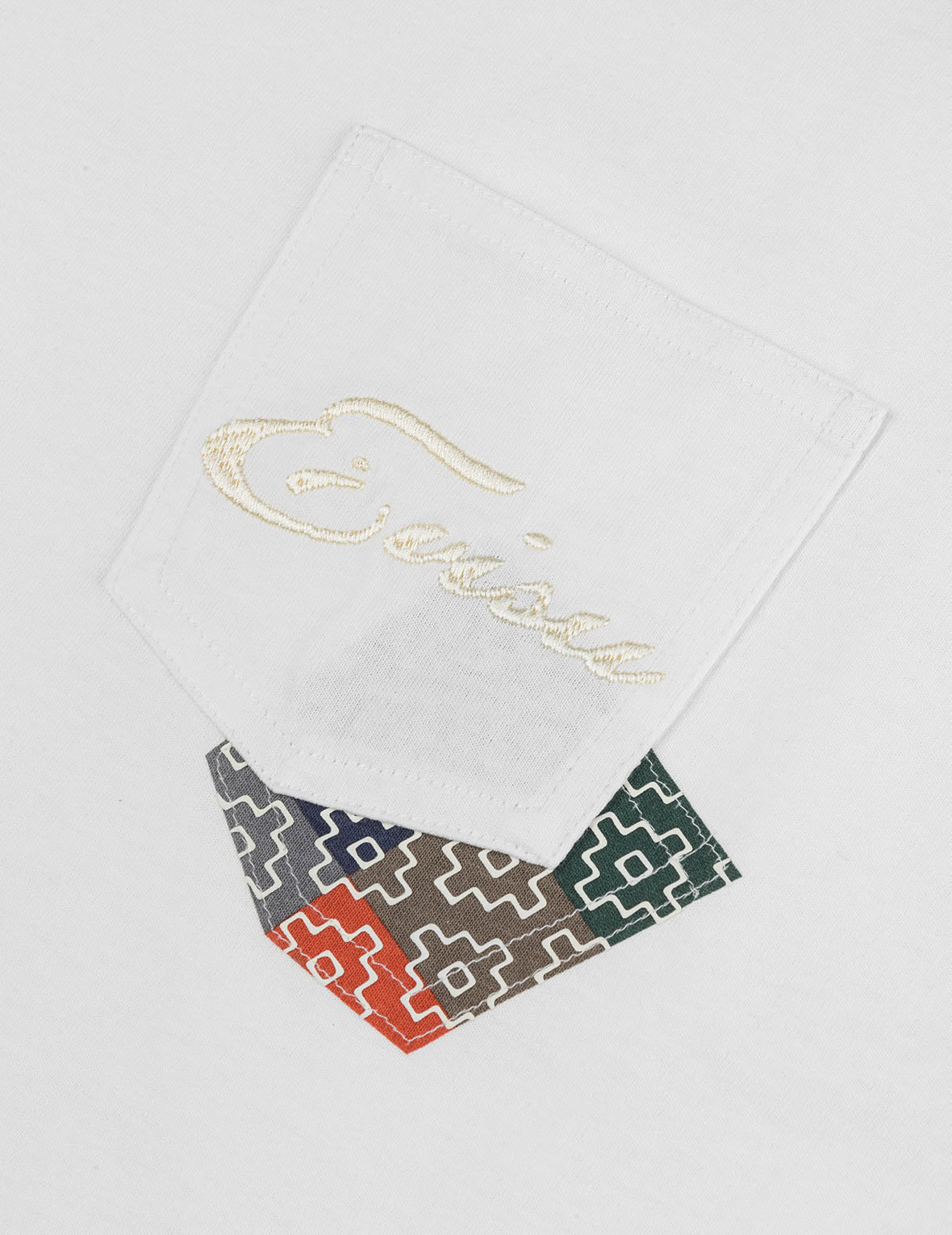 多ポケットカラーブロッキング刺子 ルーズフィット Tシャツ