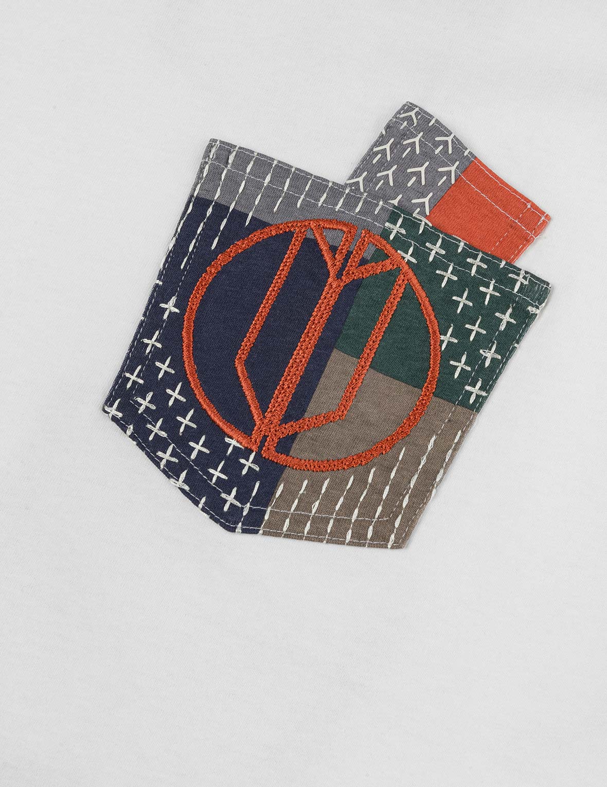 多ポケットカラーブロッキング刺子 ルーズフィット Tシャツ