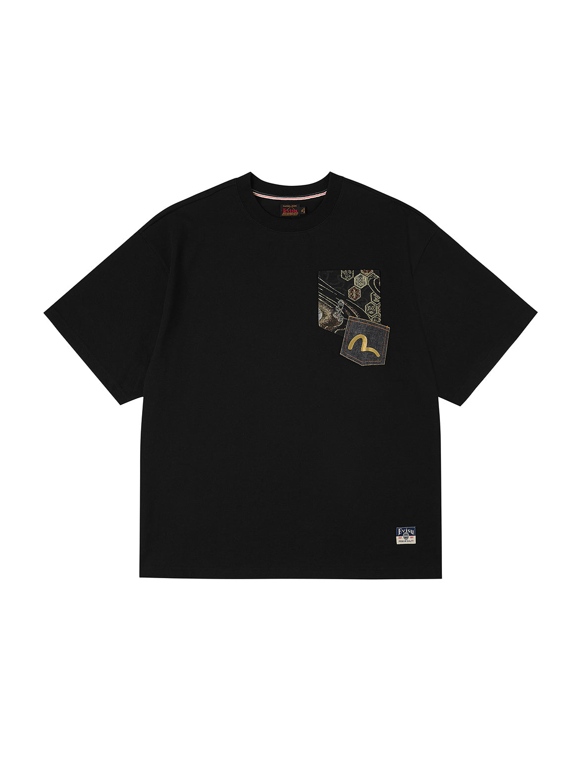 ブロケードポケットとカモメ箔プリント ルーズフィット Tシャツ