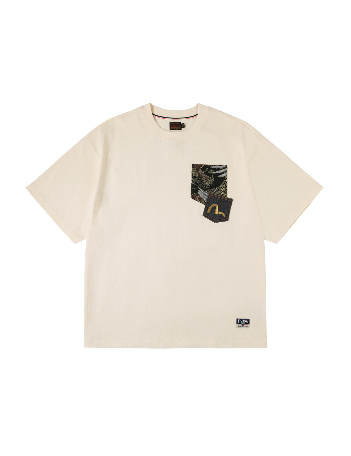 ブロケードポケットとカモメ箔プリント ルーズフィット Tシャツ