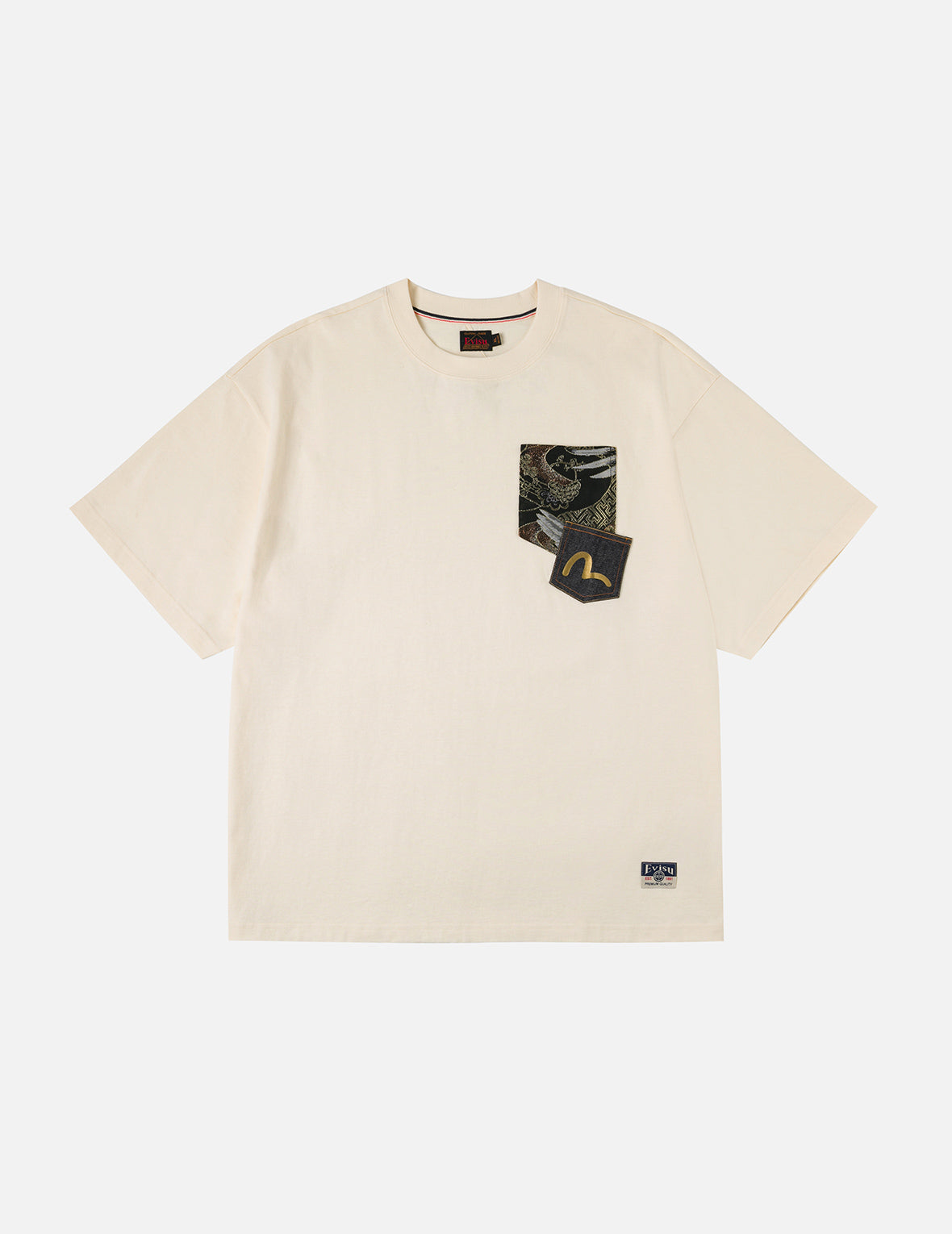 ブロケードポケットとカモメ箔プリント ルーズフィット Tシャツ