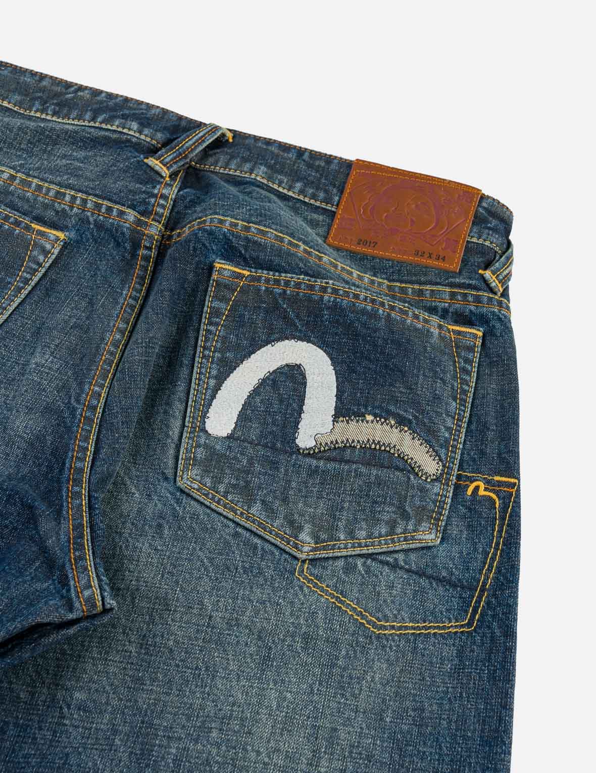 Asymmetric Seagull Embroidered Pocket Selvedge Jeans #2017